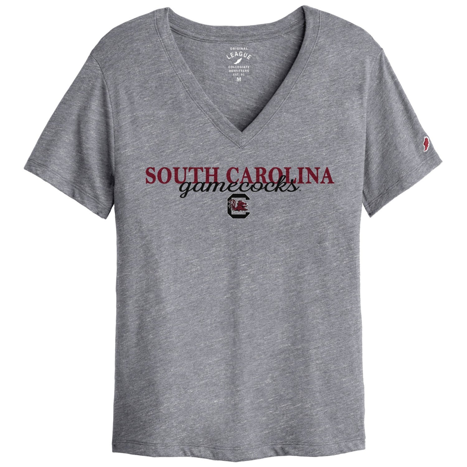 SOUTH CAROLINA GAMECOCKS GRAY CURSIVE GAMECOCKS BLOCK C LADIES V-NECK TEE