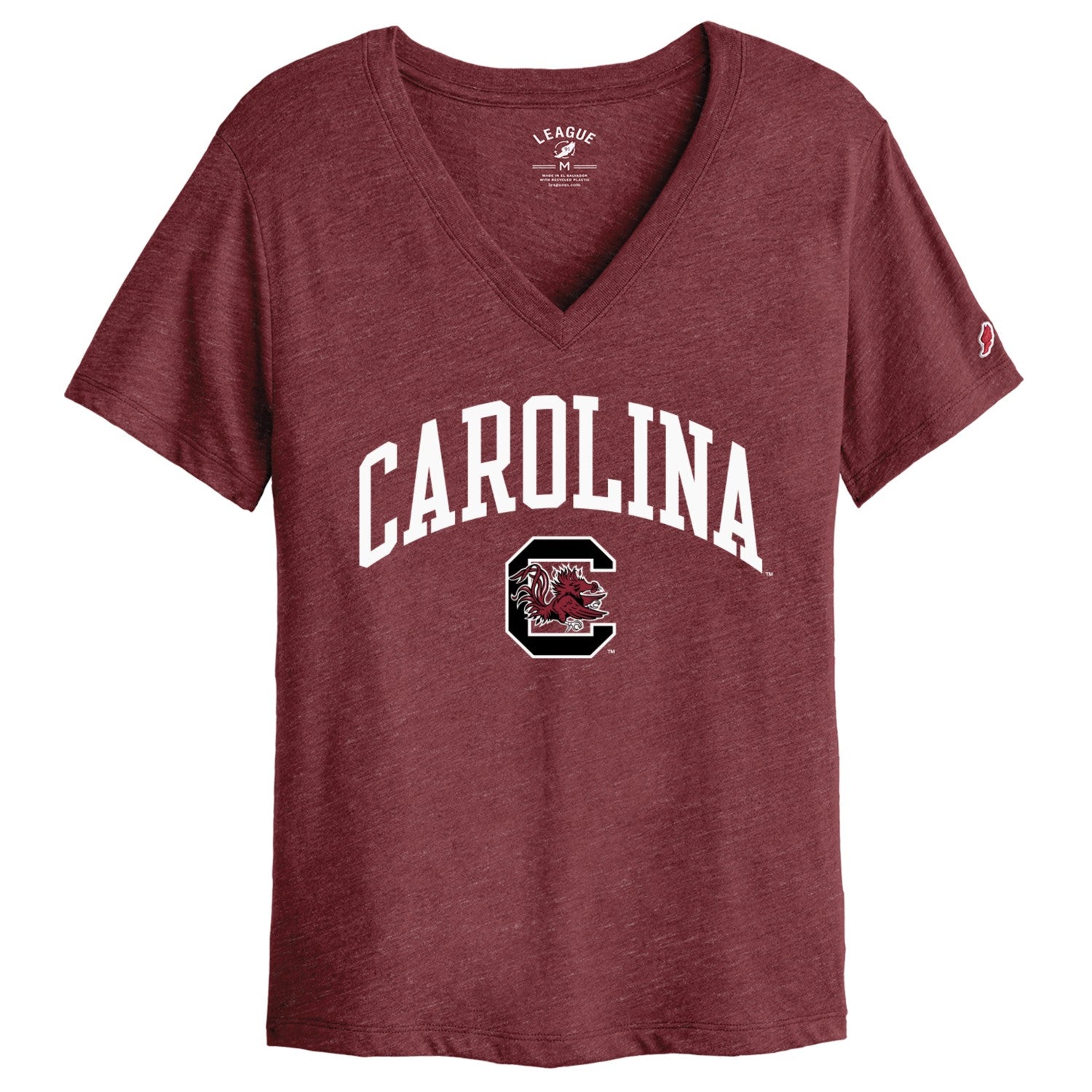 SOUTH CAROLINA GAMECOCKS GARNET ARCH CAROLINA BLOCK C LADIES V-NECK TEE
