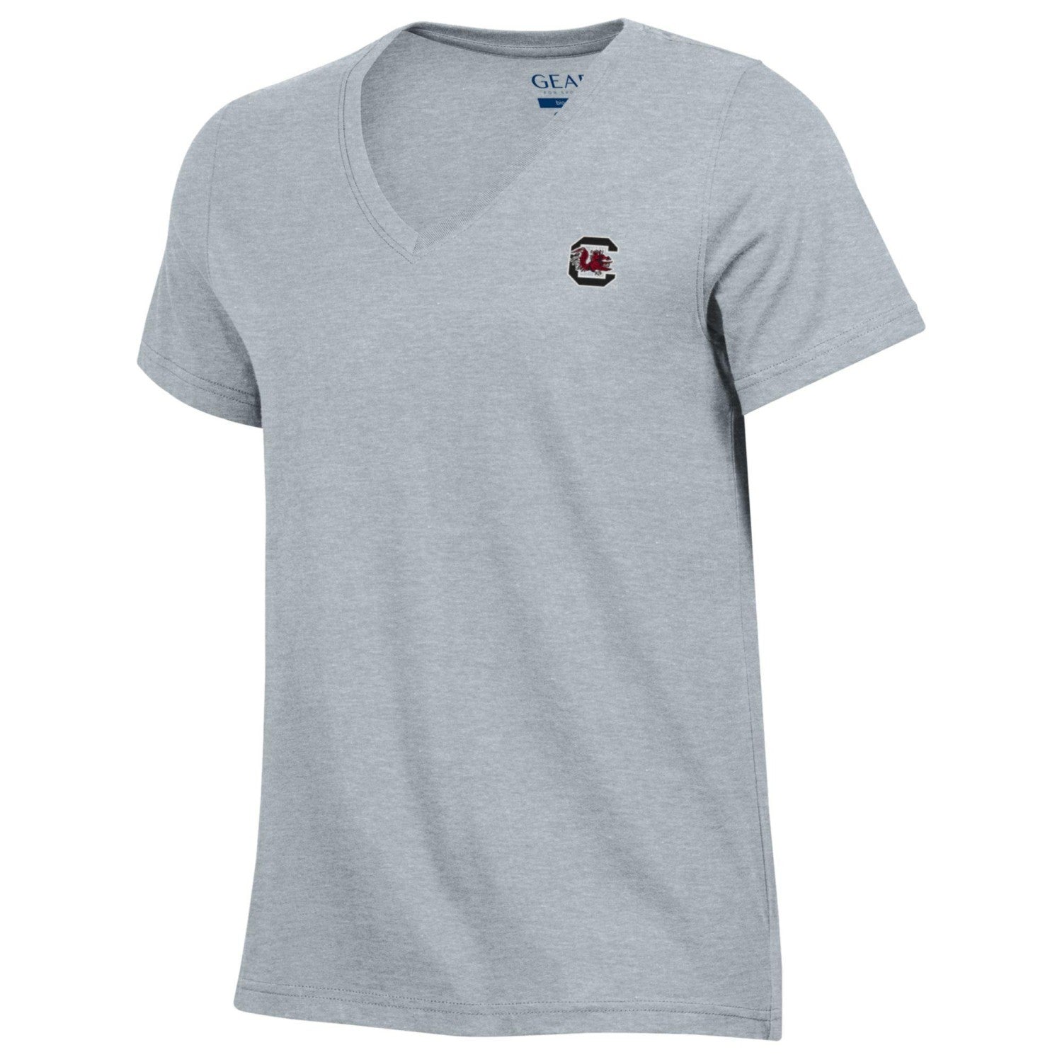 SOUTH CAROLINA GAMECOCKS GRAY EMBROIDERED BLOCK C V-NECK TEE