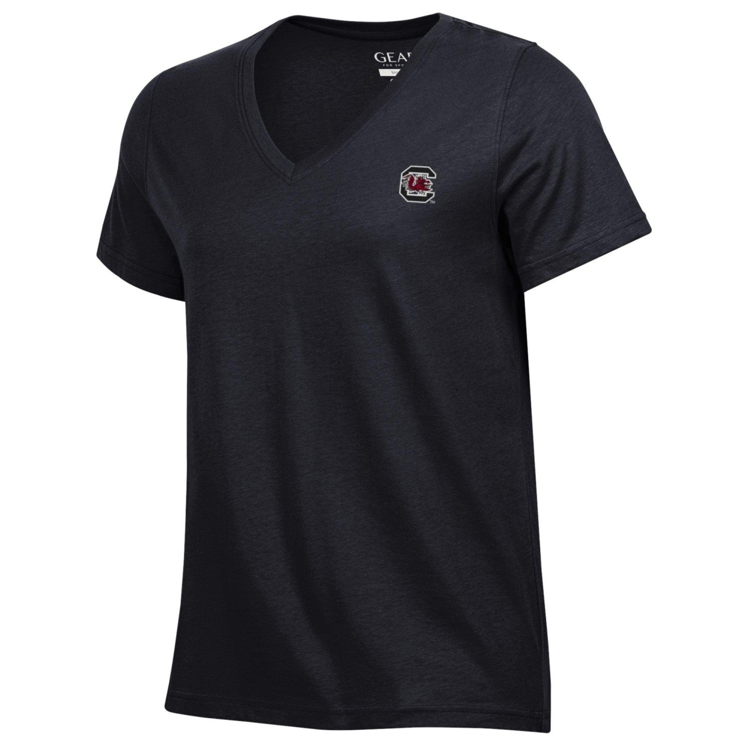 SOUTH CAROLINA GAMECOCKS BLACK EMBROIDERED BLOCK C V-NECK TEE