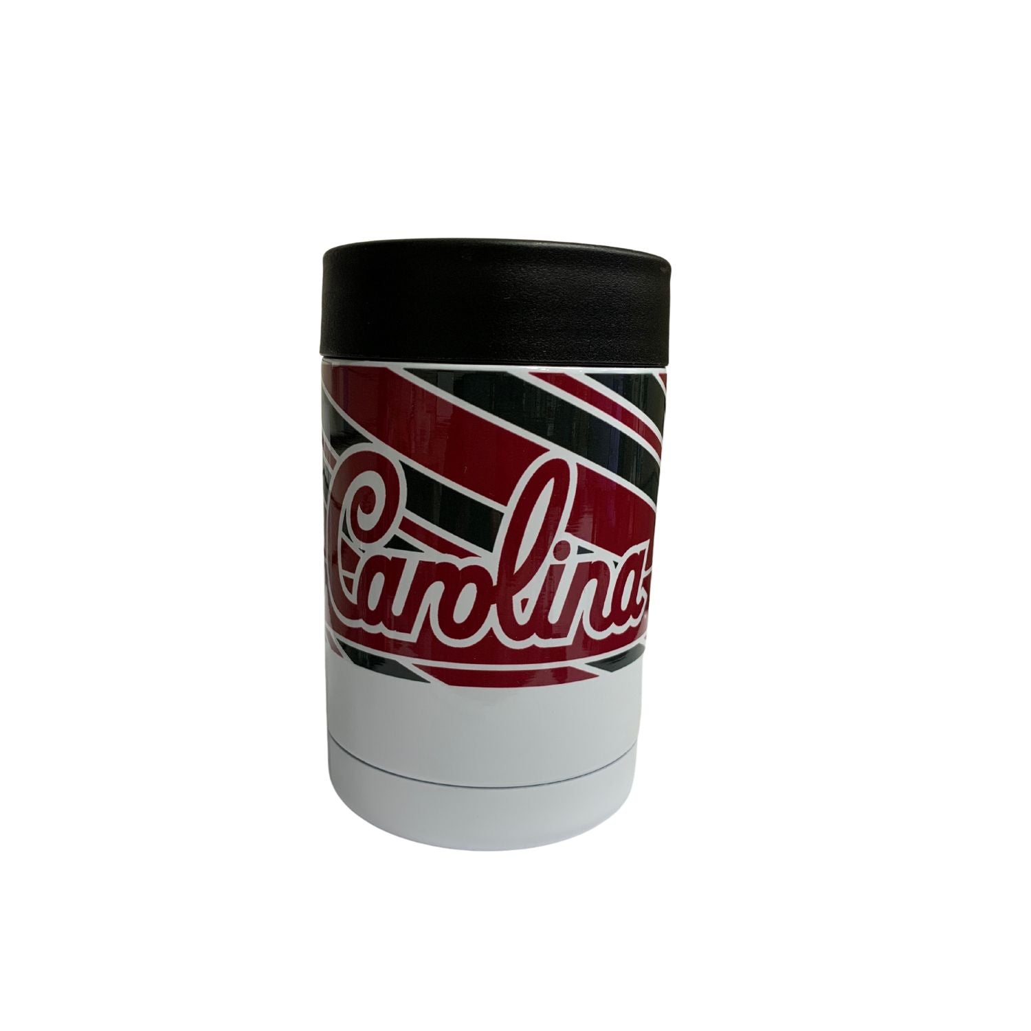 STRIPED CAROLINA SCRIPT METAL CAN KOOZIE