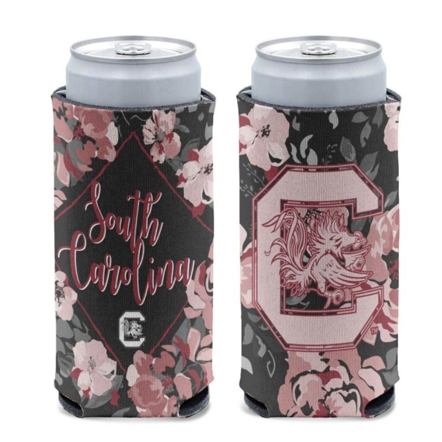 SOUTH CAROLINA GAMECOCKS BLACK FLORAL SLIM CAN COOLER