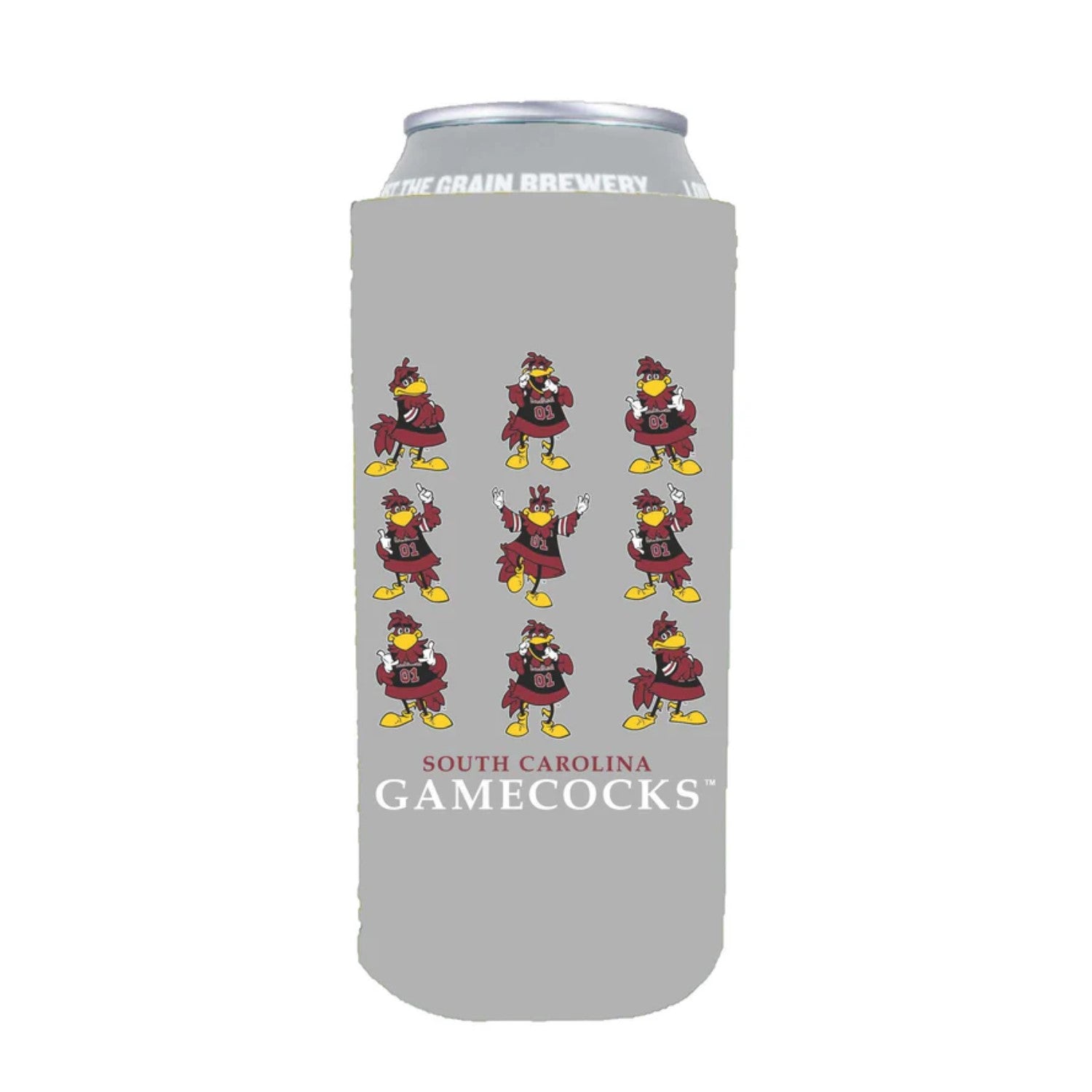 SOUTH CAROLINA GAMECOCKS GRAY MULTI COCKY SLIM CAN KOOZIE