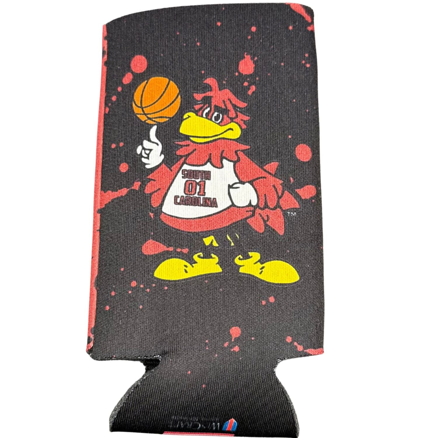 SOUTH CAROLINA GAMECOCKS GARNET/BLACK DOUBLE SIDED COCKY BASKTEBALL SLIM KOOZIE