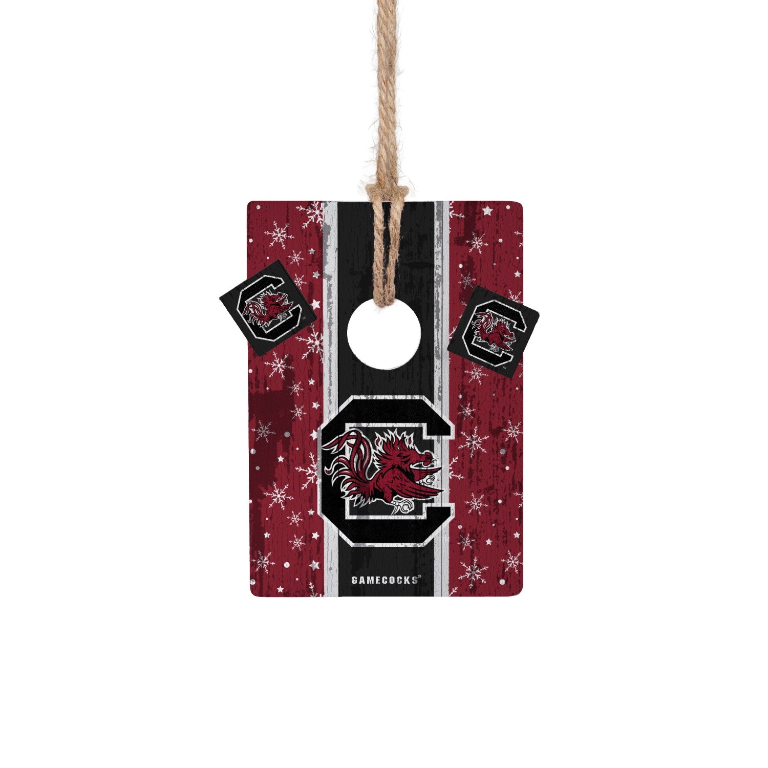 SOUTH CAROLINA GAMECOCKS CORNHOLE BOARD CHRISTMAS ORNAMENT