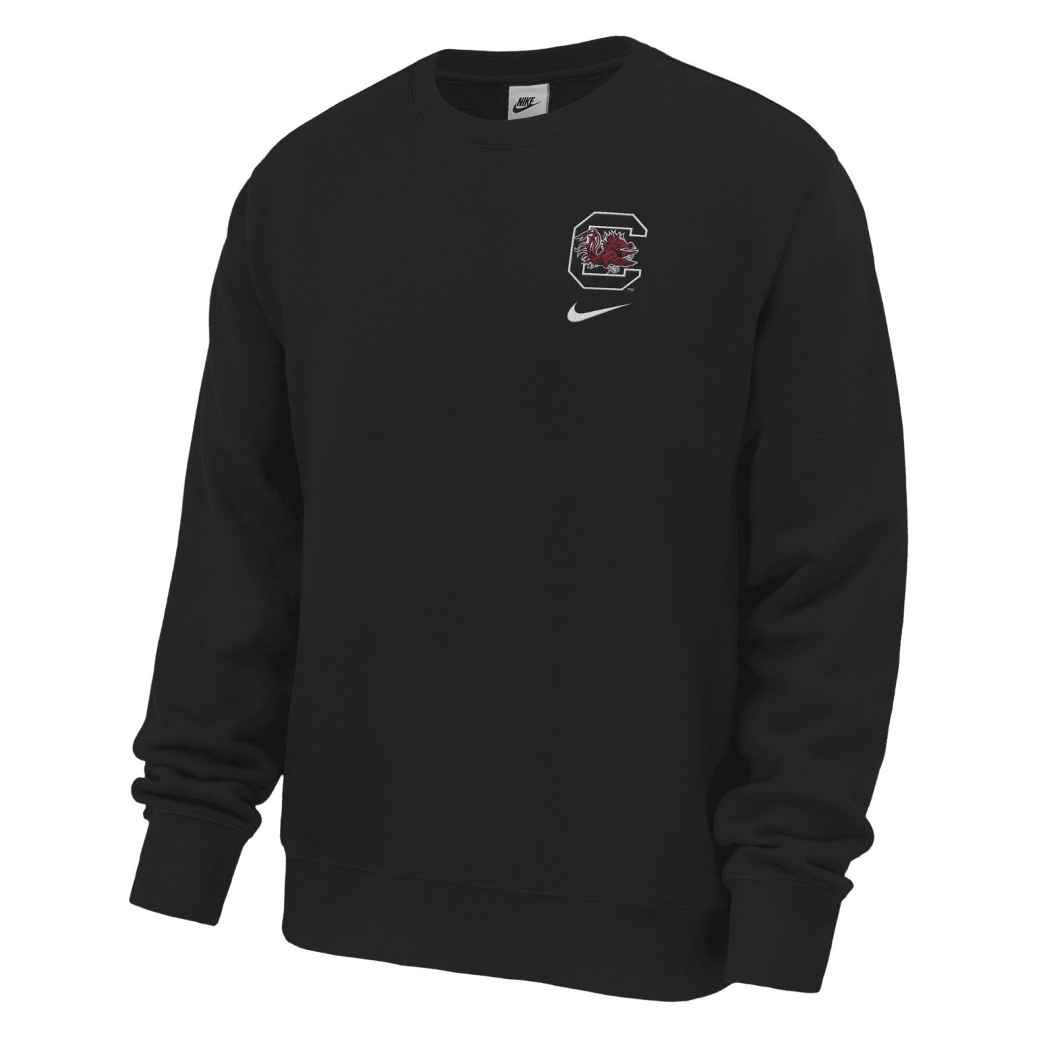 SOUTH CAROLINA GAMECOCKS BLACK LEFT CHEST BLOCK C NIKE CLUB FLEECE CREW