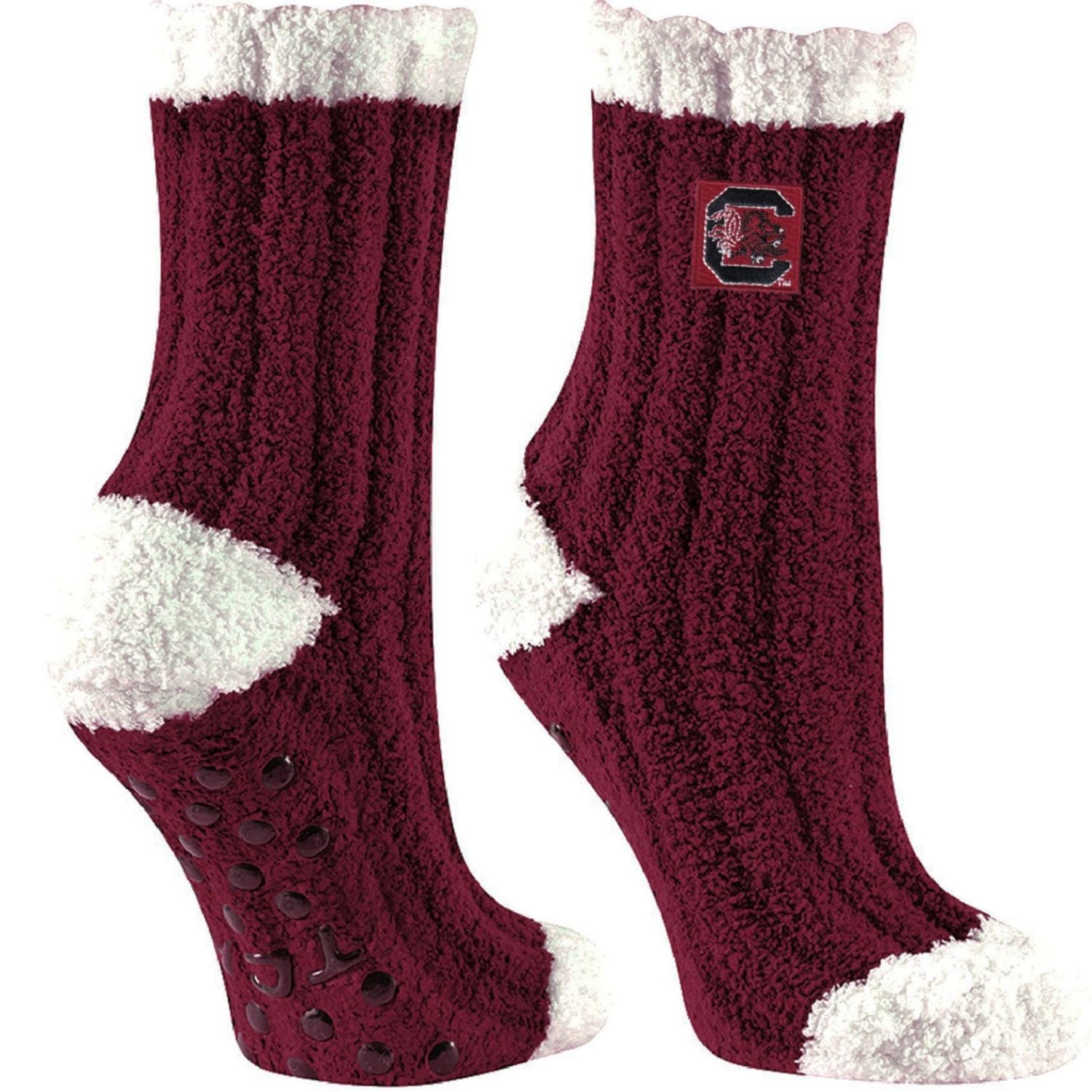 SOUTH CAROLINA GAMECOCKS GARNET/WHITE C BLOCK FUZZY SOCKS