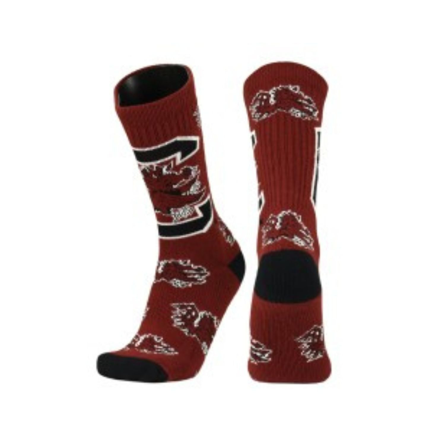 SOUTH CAROLINA GAMECOCKS MEDIUM GARNET/BLACK MASCOT WITH C BLOCK SOCKS
