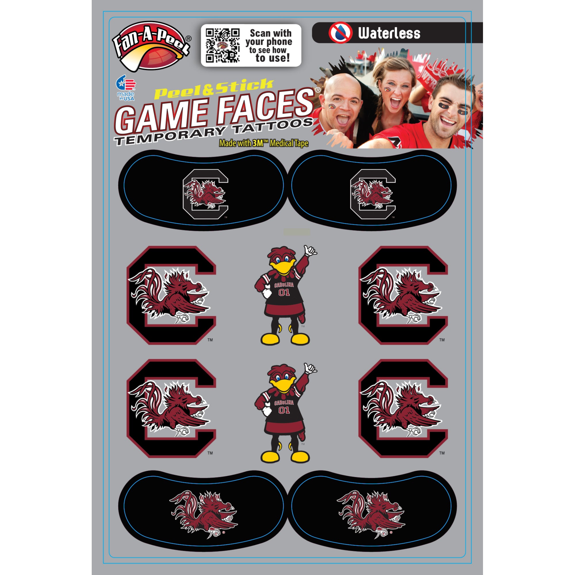 CAROLINA GAMECOCKS COMBO PACK FACE TATTOOS
