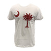 WHITE TEE WITH LARGE GARNET PALMETTO TREE AND MOON