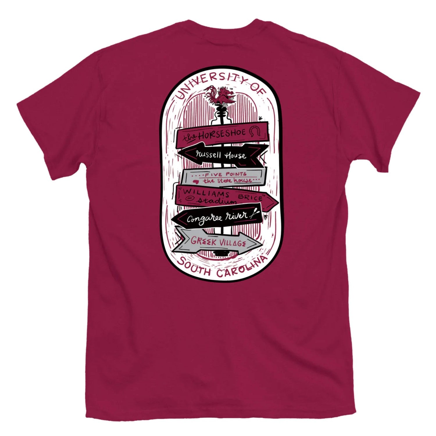 GARNET SOUTH CAROLINA GAMECOCKS CAMPUS SIGNS T-SHIRT