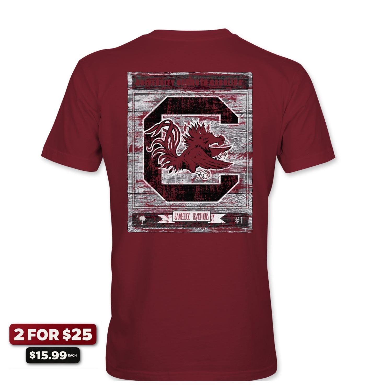 SOUTH CAROLINA GAMECOCKS GARNET WOOD SIGN TEE