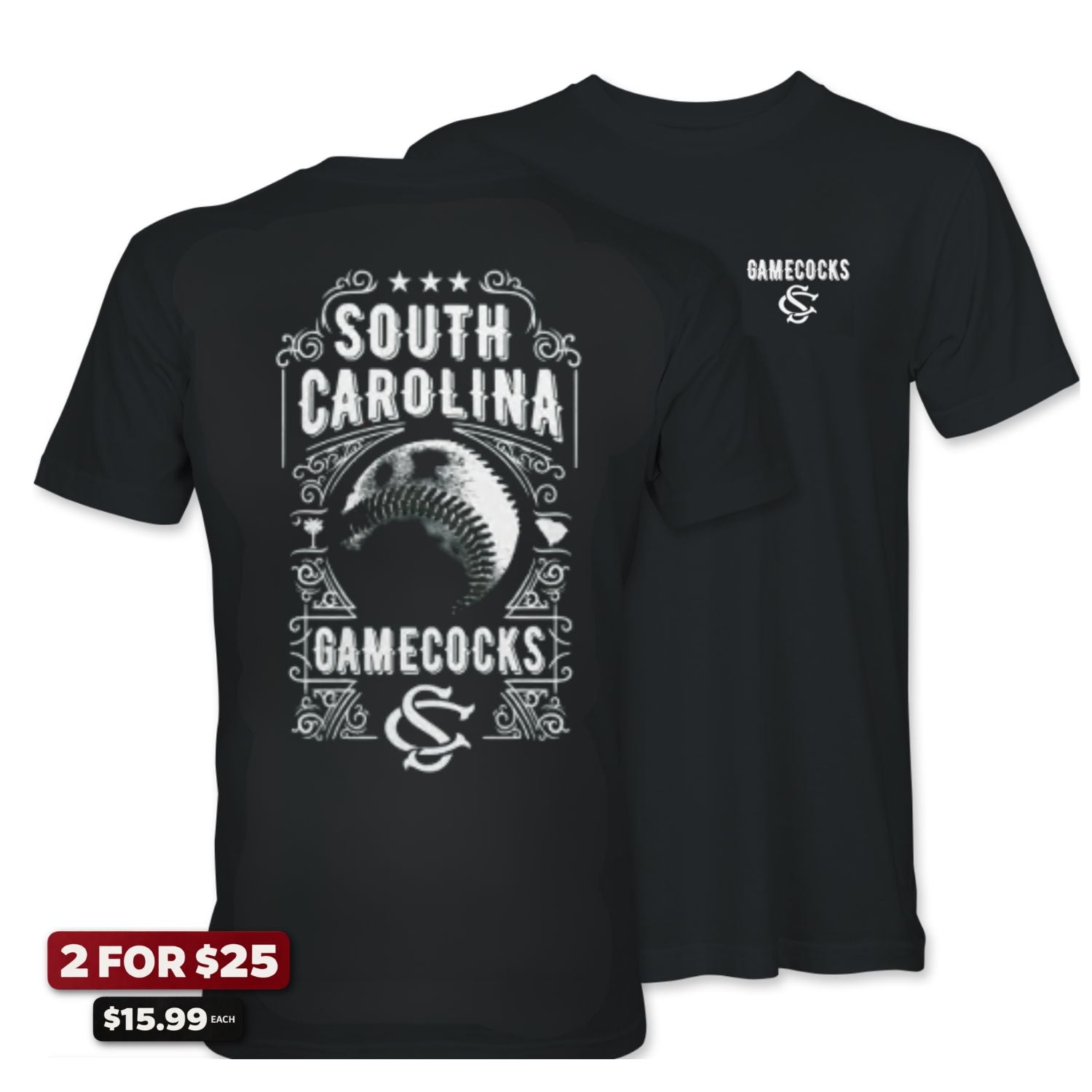 SOUTH CAROLINA GAMECOCKS BLACK BASEBALL TEE