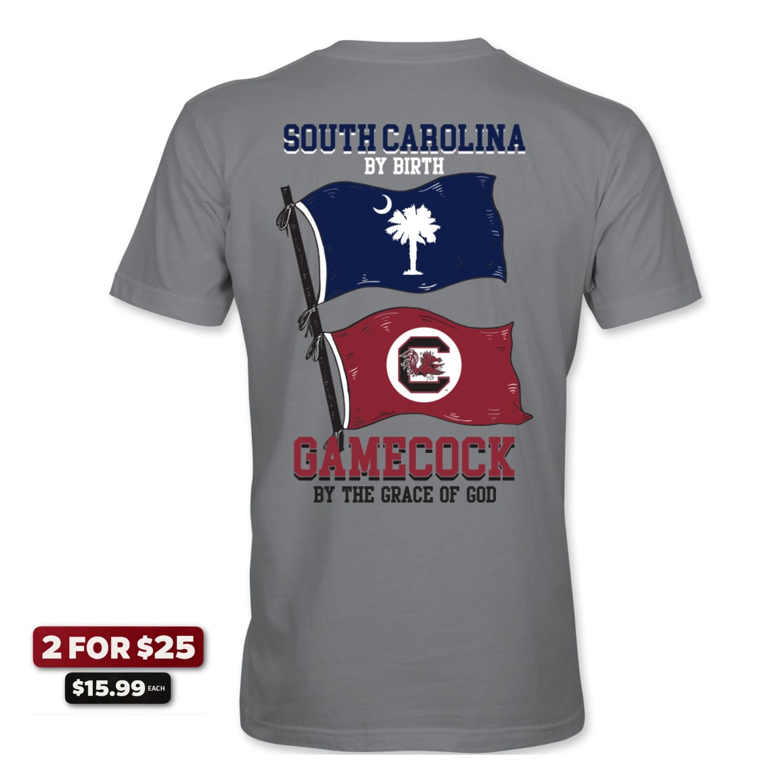 SOUTH CAROLINA GAMECOCKS GRAY FLAGS TEE