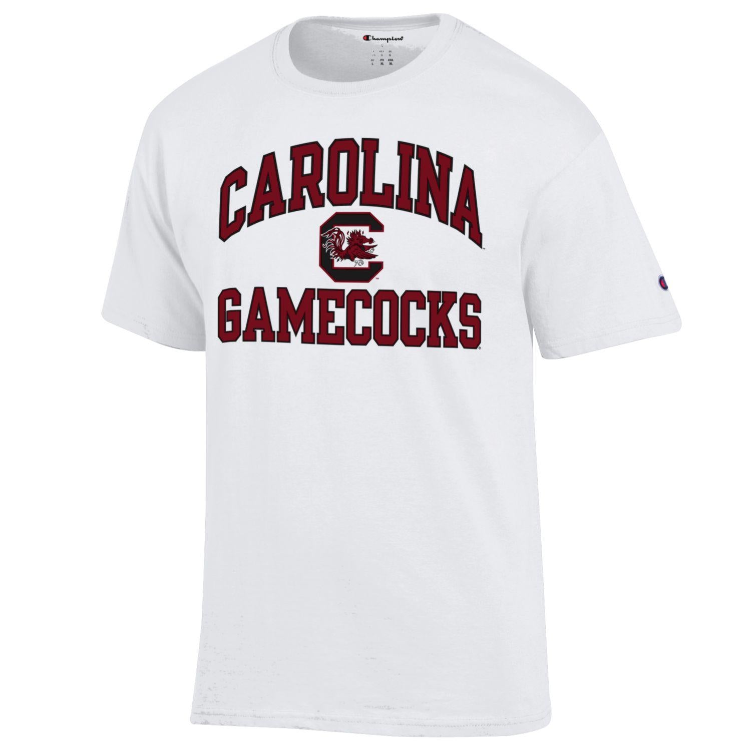 WHITE ARCH CAROLINA GAMECOCKS WITH BLOCK C CHAMPION TEE