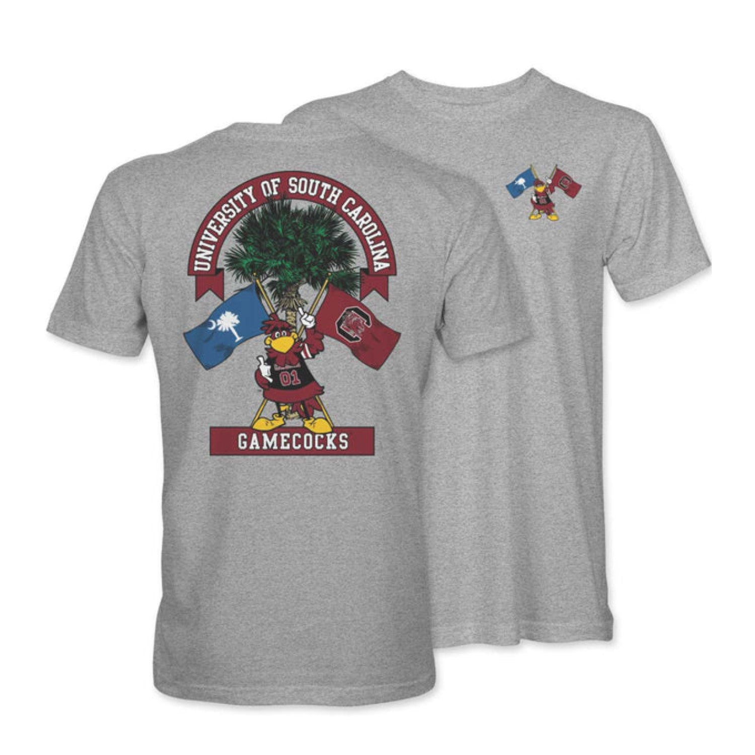 SOUTH CAROLINA GAMECOCKS GRAY COCKY WITH FLAGS TEE