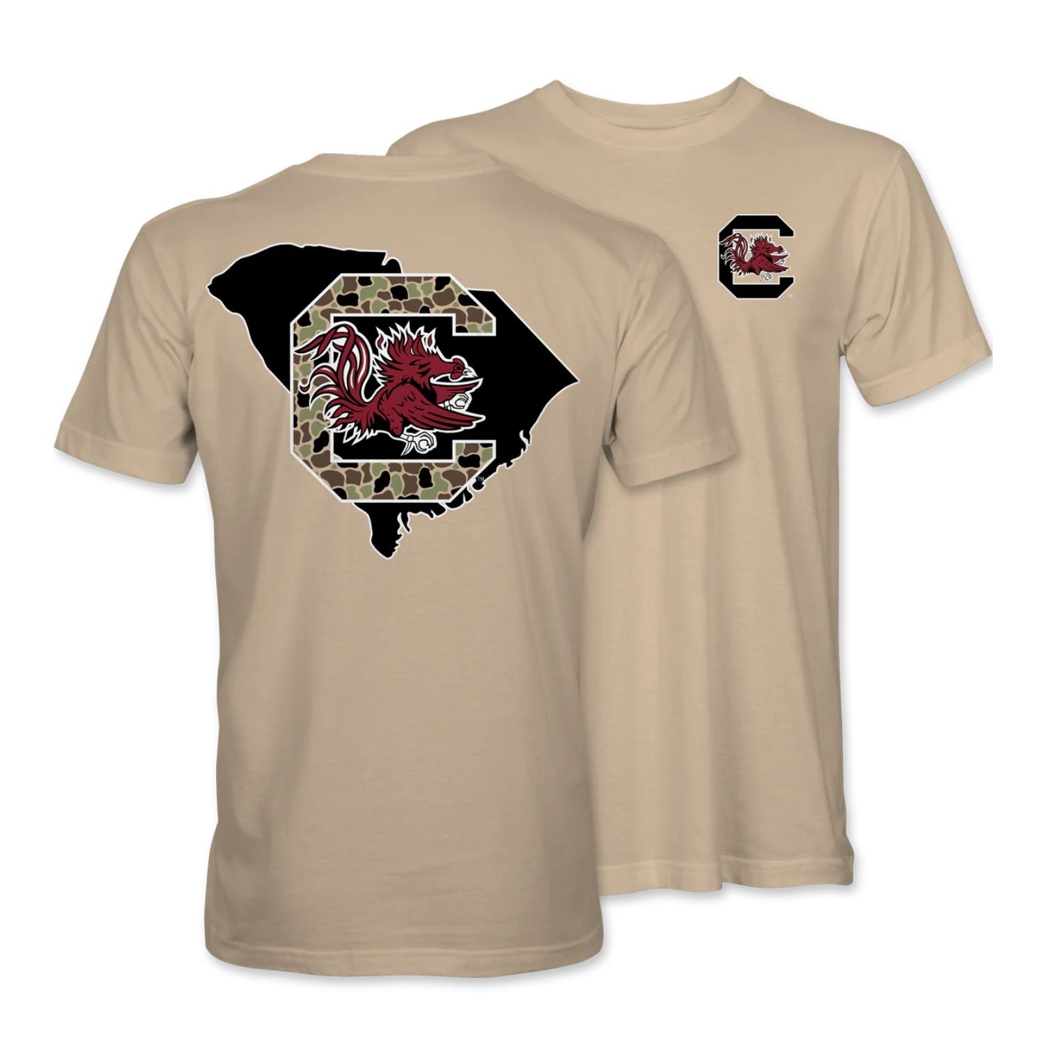 SOUTH CAROLINA GAMECOCKS TAN CAMO C BLOCK STATE TEE