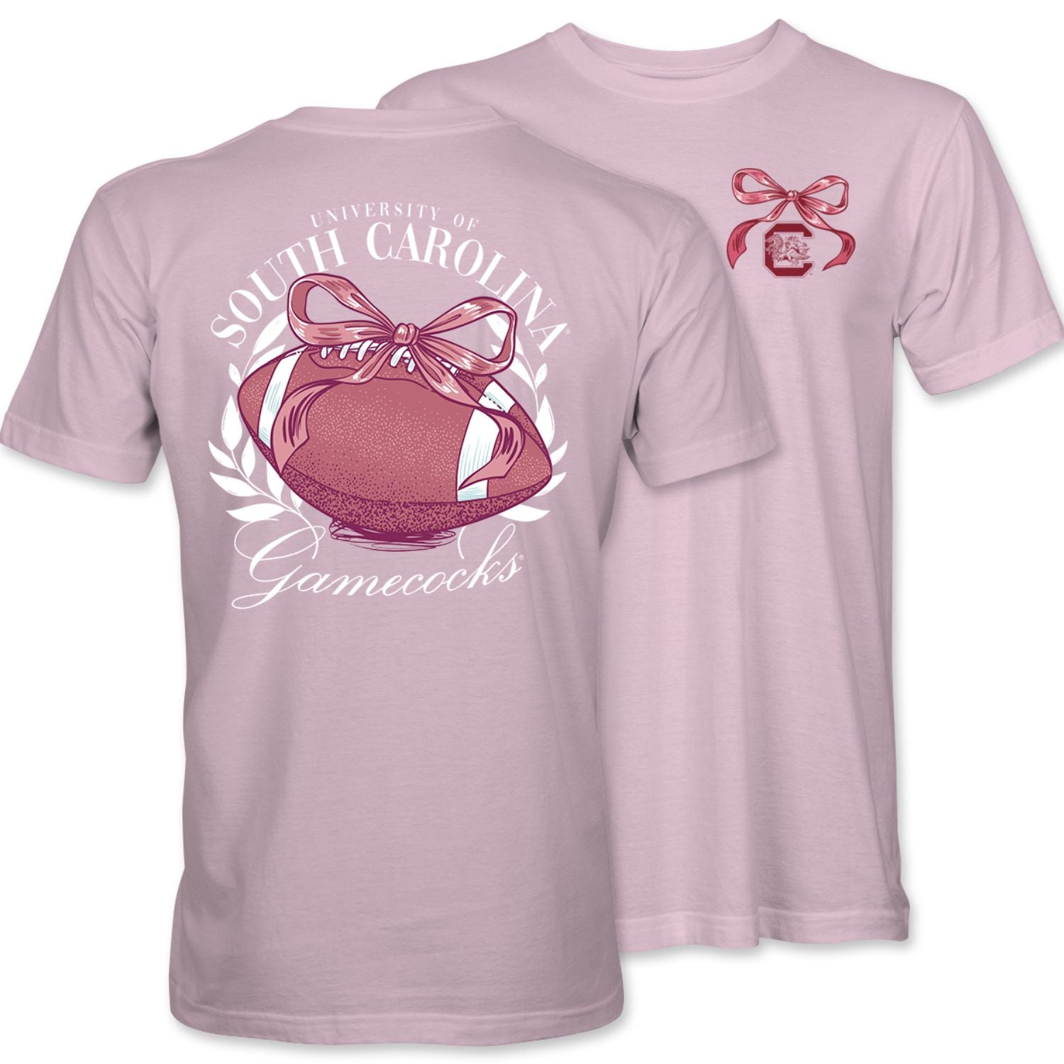 SOUTH CAROLINA GAMECOCKS PINK FOOTBALL BOW TEE