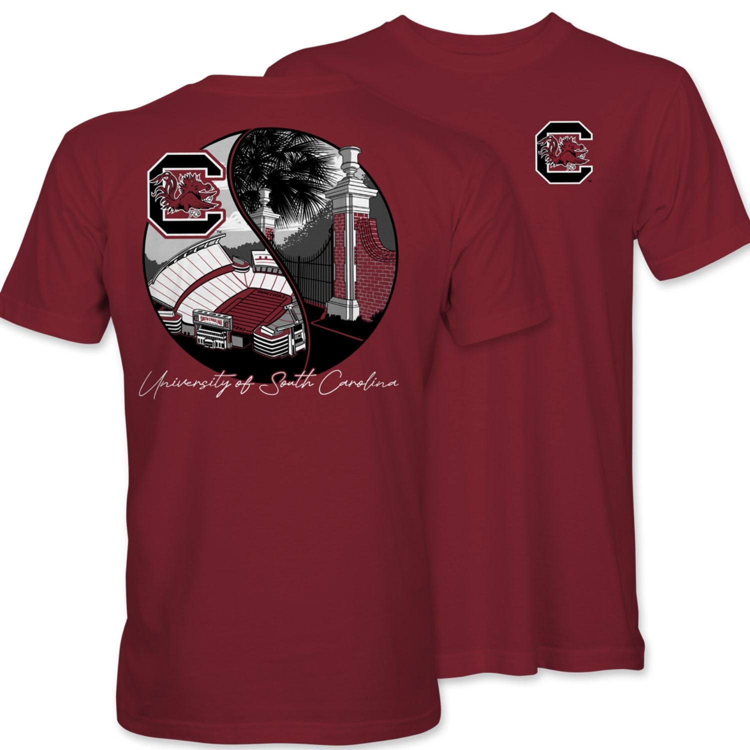 SOUTH CAROLINA GAMECOCLS GARNET SPLIT SCENCE TEE