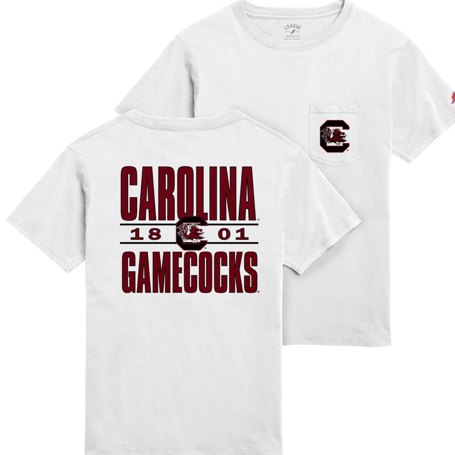 SOUTH CAROLINA GAMECOCKS WHITE CAROLINA 1801 POCKET TEE