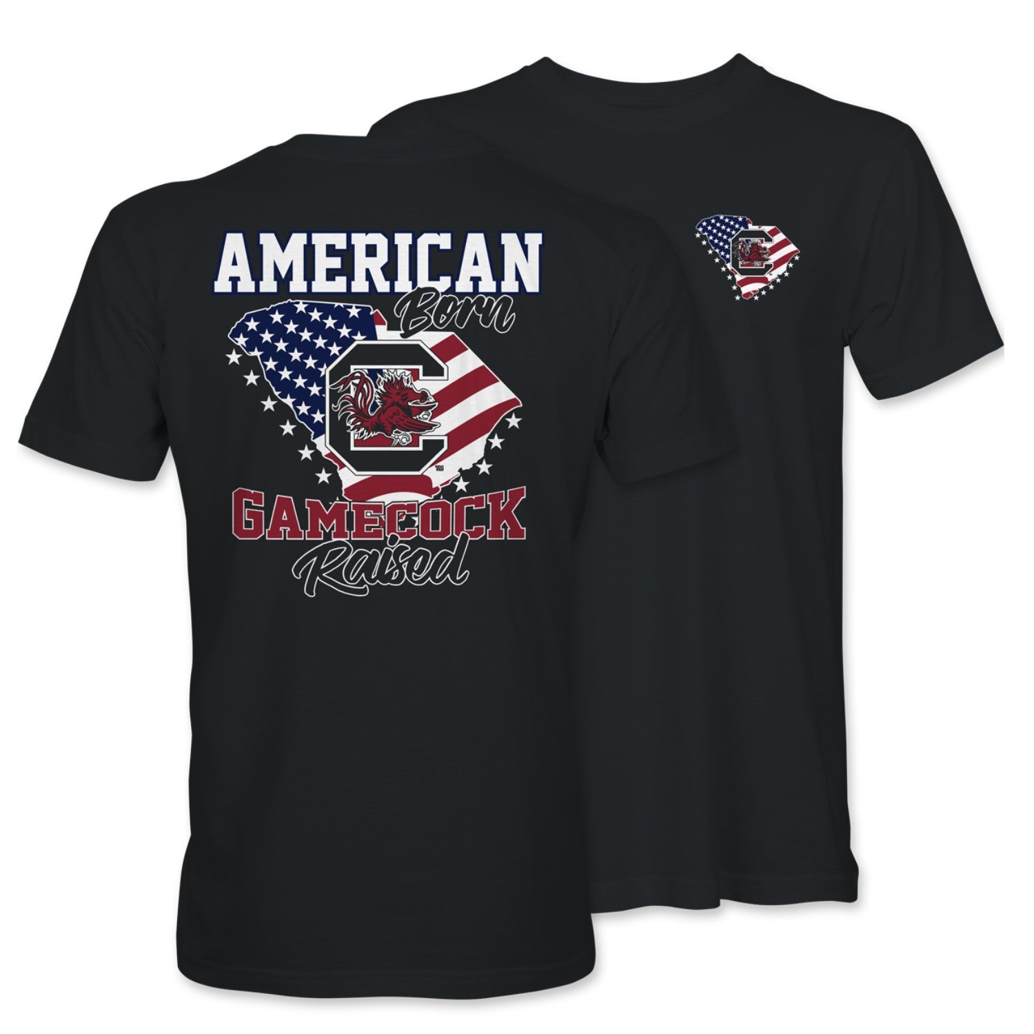 SOUTH CAROLINA GAMECOCKS BLACK AMERICAN BORN GAMECOCK RAISED TEE