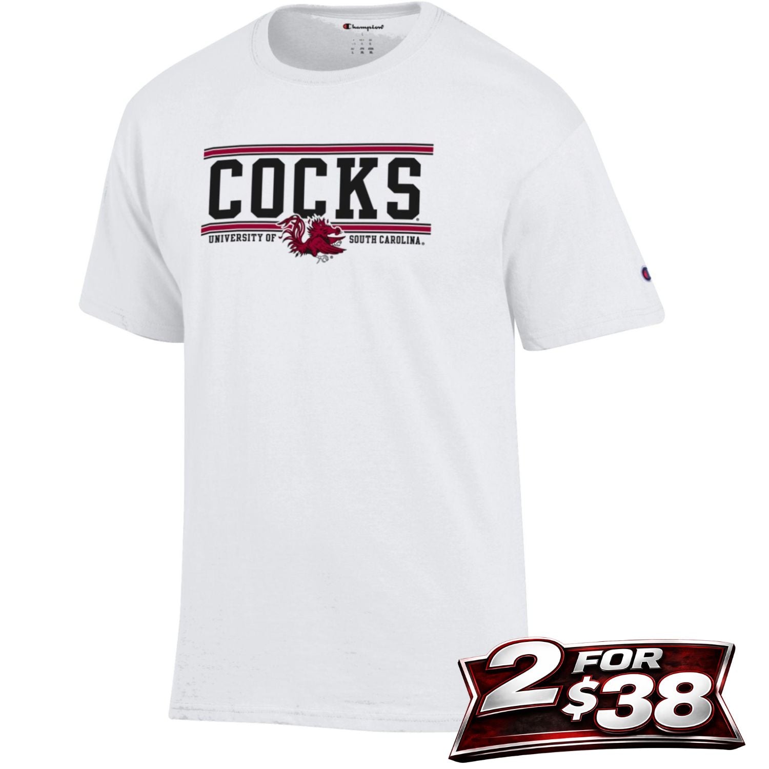 SOUTH CAROLINA GAMECOCKS WHITE COCKS BAR TEE