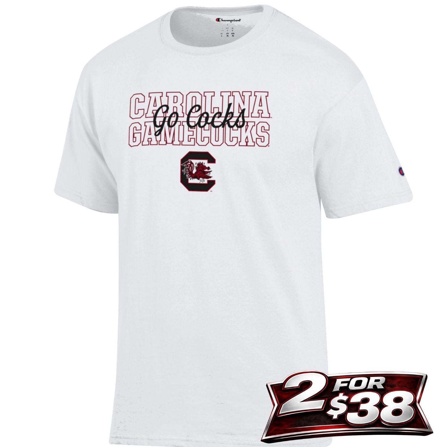 SOUTH CAROLINA GAMECOCKS WHITE CURSIVE GO COCKS TEE