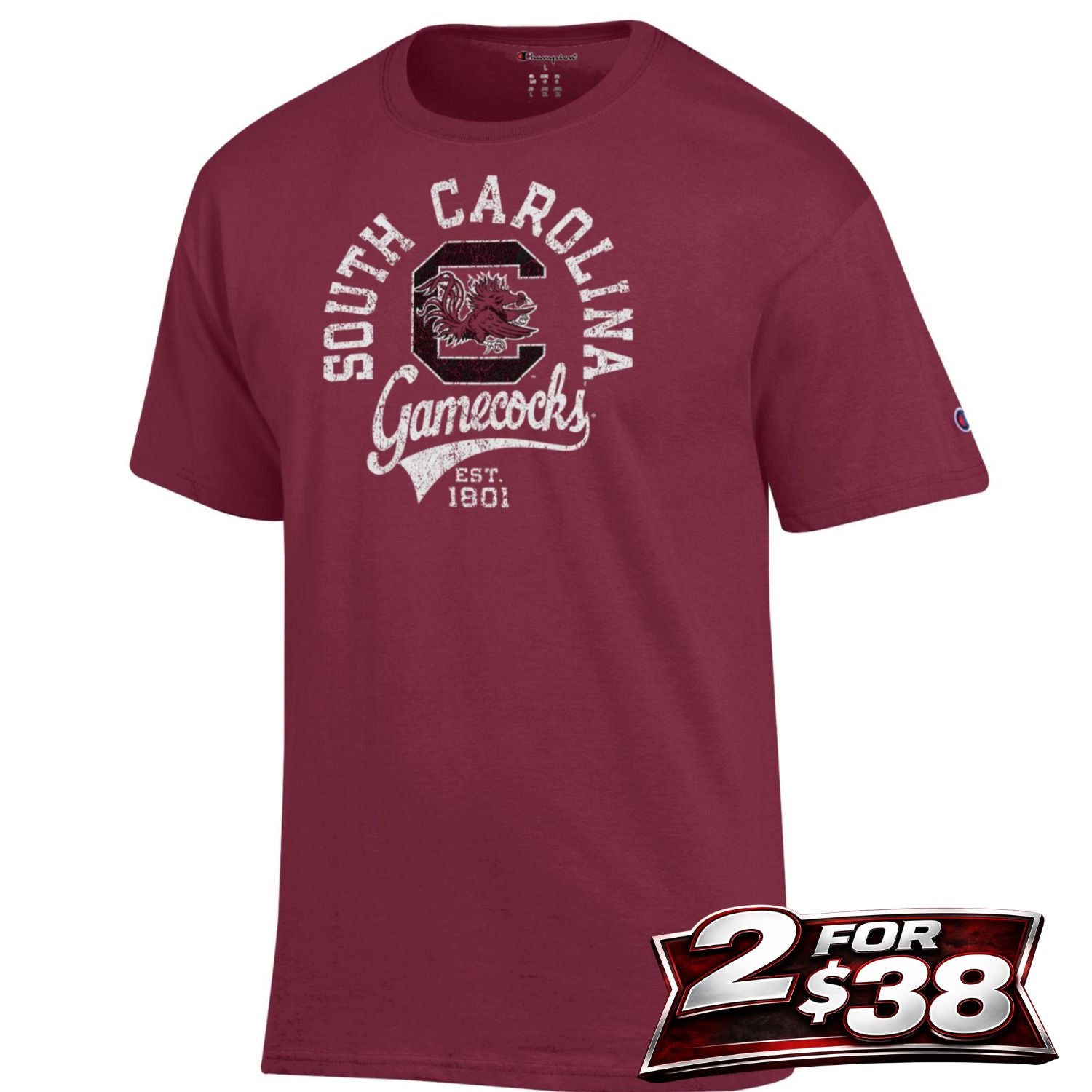 SOUTH CAROLINA GAMECOCKS GARNET BLOCK C EST 1801 TEE