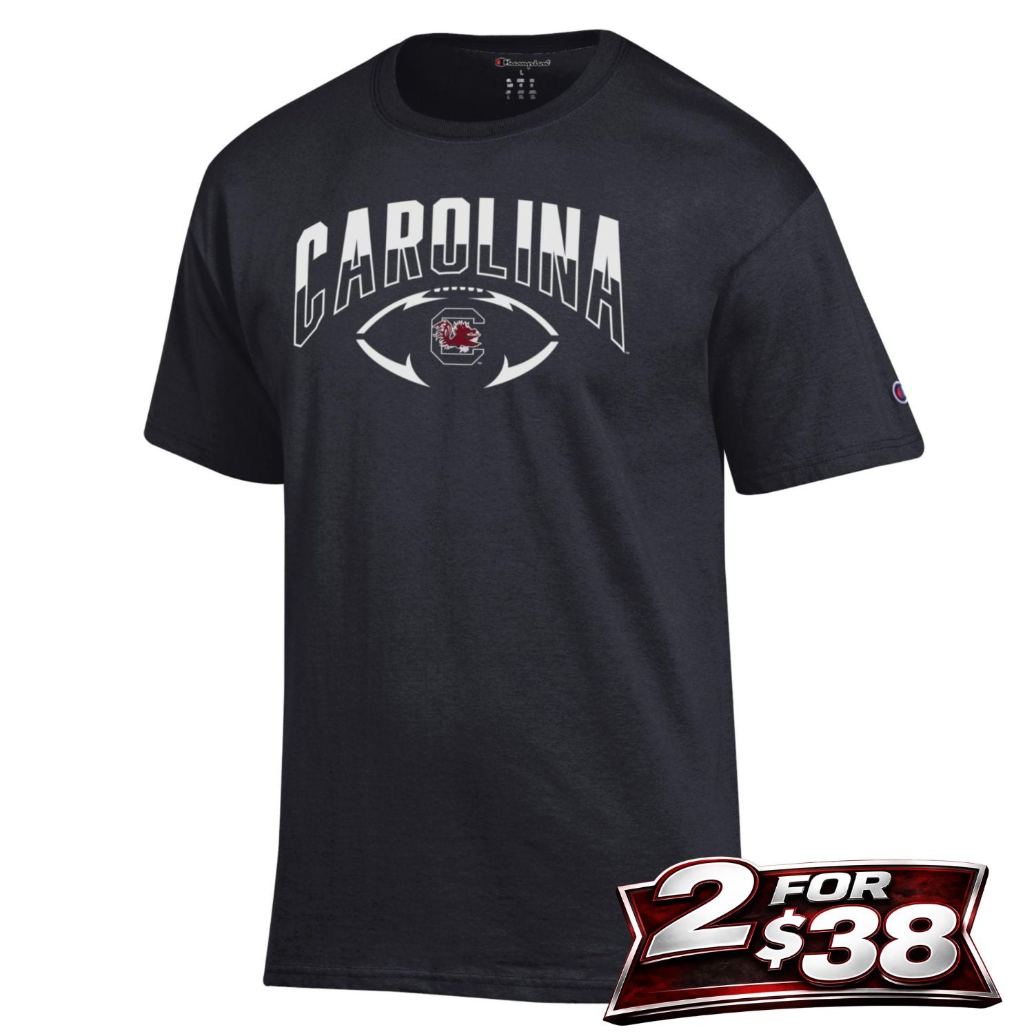 SOUTH CAROLINA GAMECOCKS BLACK CAROLINA WITH FOOTBALL BLOCK C TEE