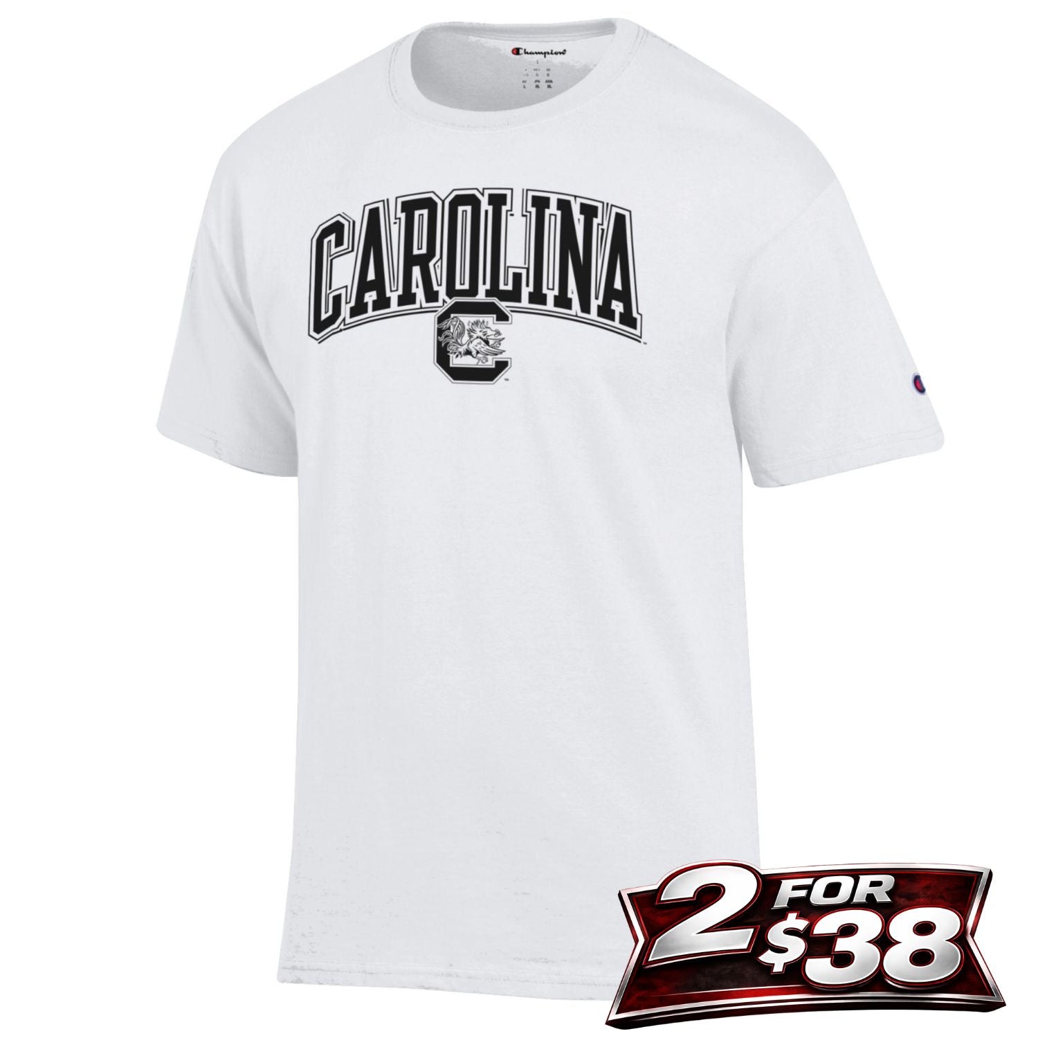 SOUTH CAROLINA GAMECOCKS WHITE WITH BLACK ARCH CAROLINA AND GAMECOCK TEE