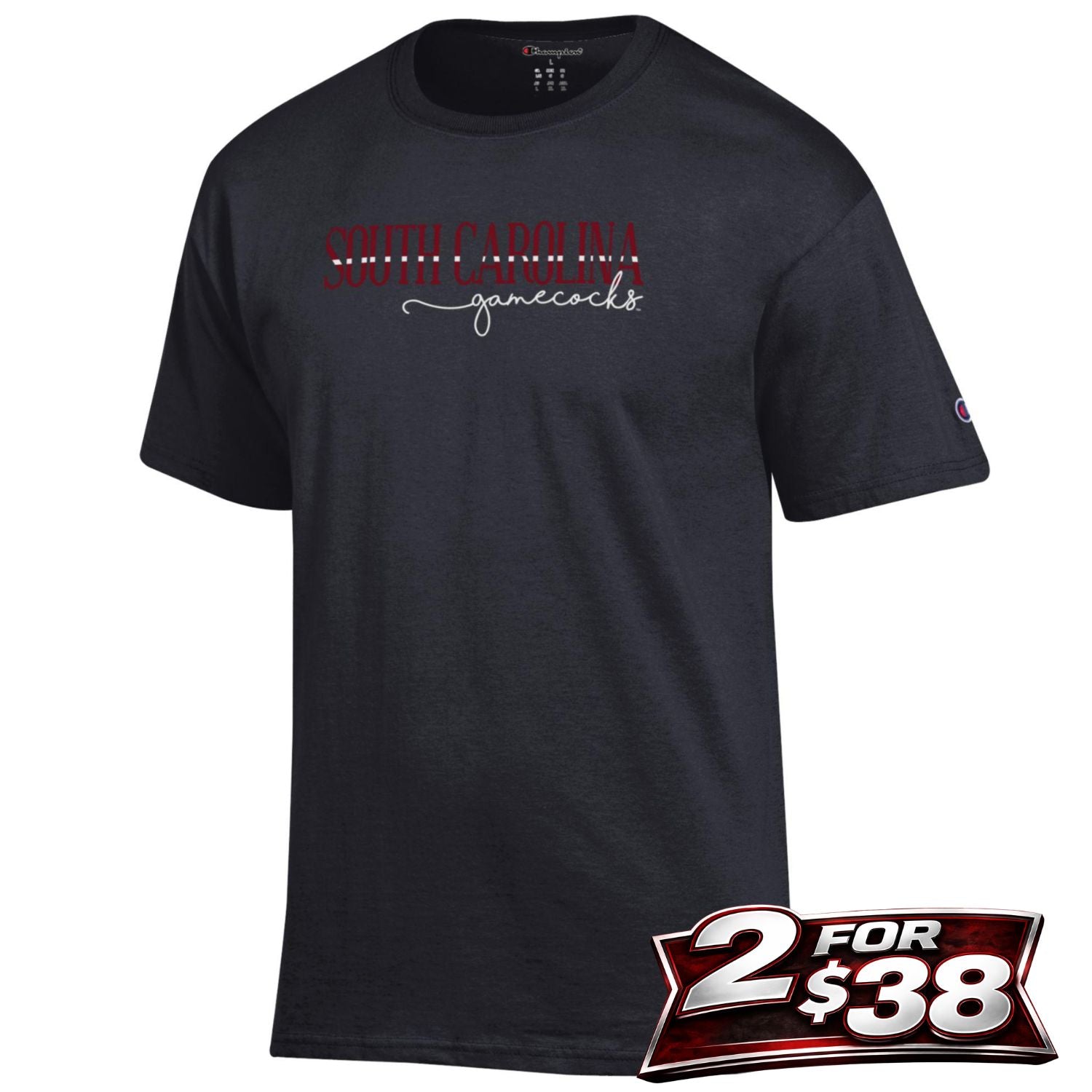 SOUTH CAROLINA GAMECOCKS BLACK SOUTH CAROLINA WITH CURSIVE GAMECOCKS TEE