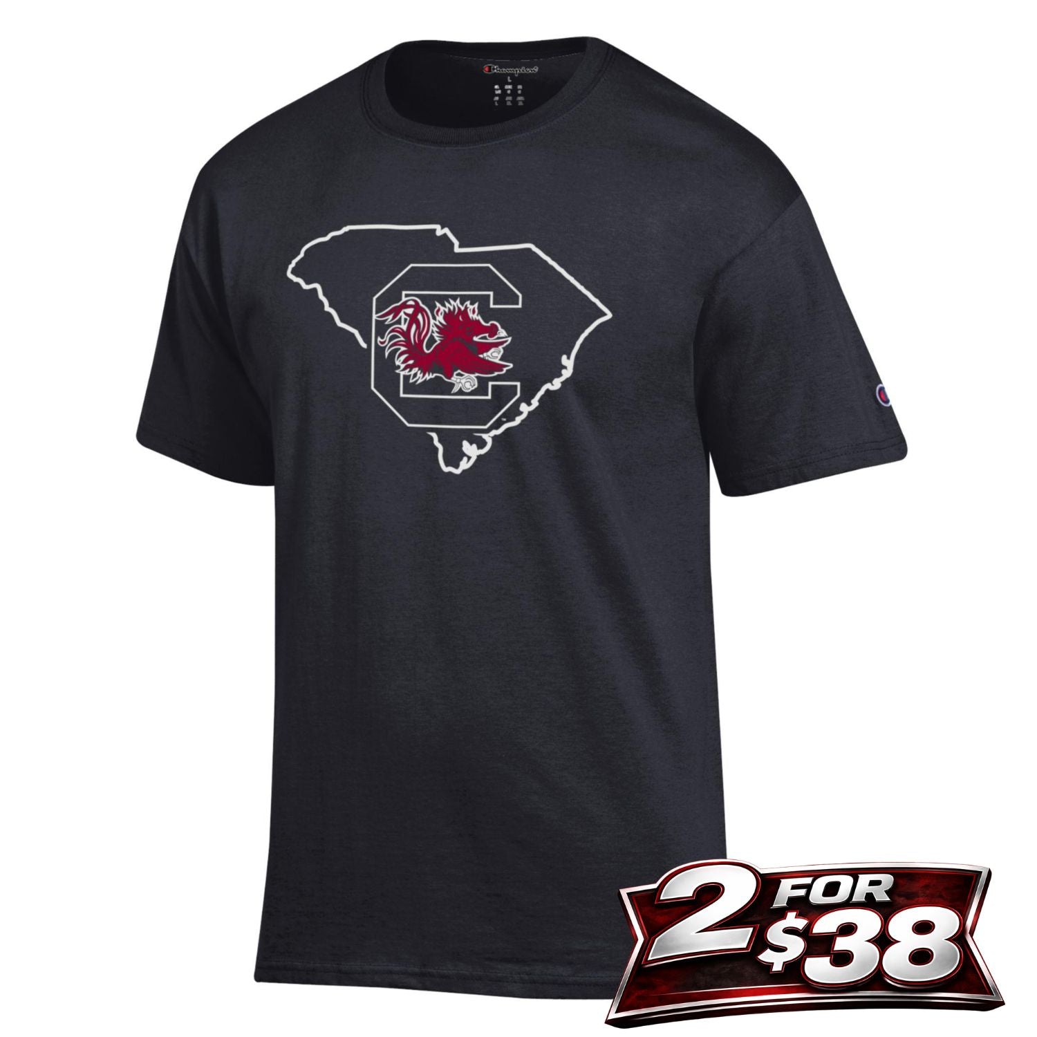 SOUTH CAROLINA GAMECOCKS BLACK STATE OUTLINE TEE