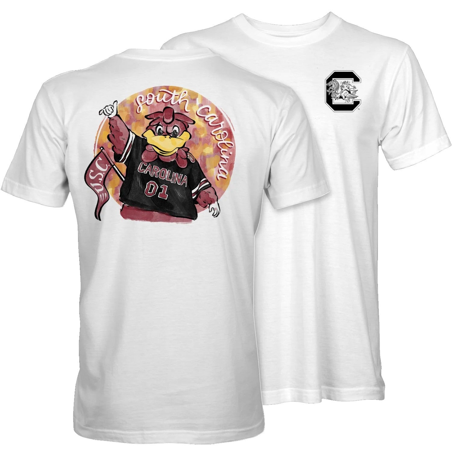 SOUTH CAROLINA GAMECOCKS WHITE WATER COLOR COCKY TEE
