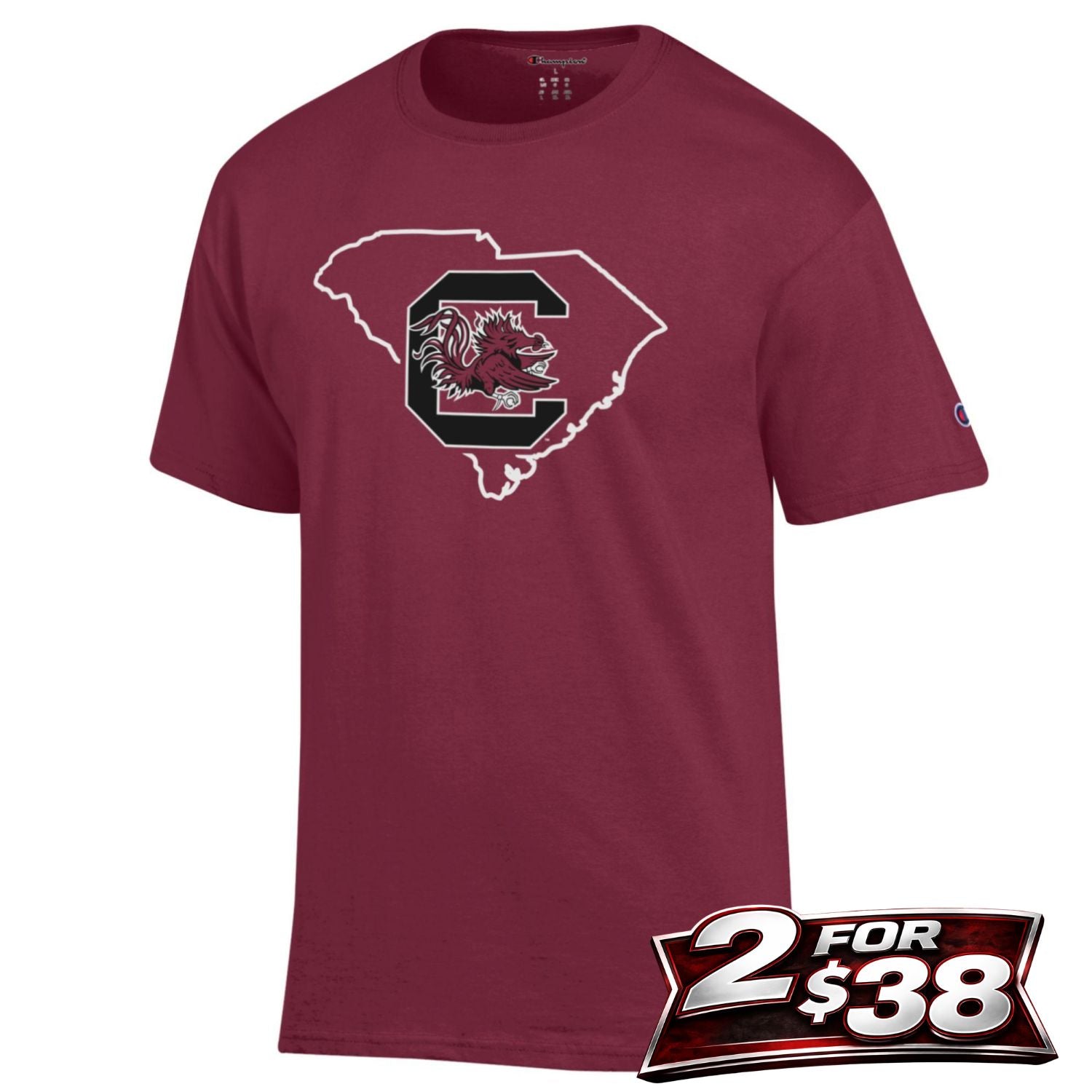 SOUTH CAROLINA GAMECOCKS GARNET BLOCK C STATE TEE