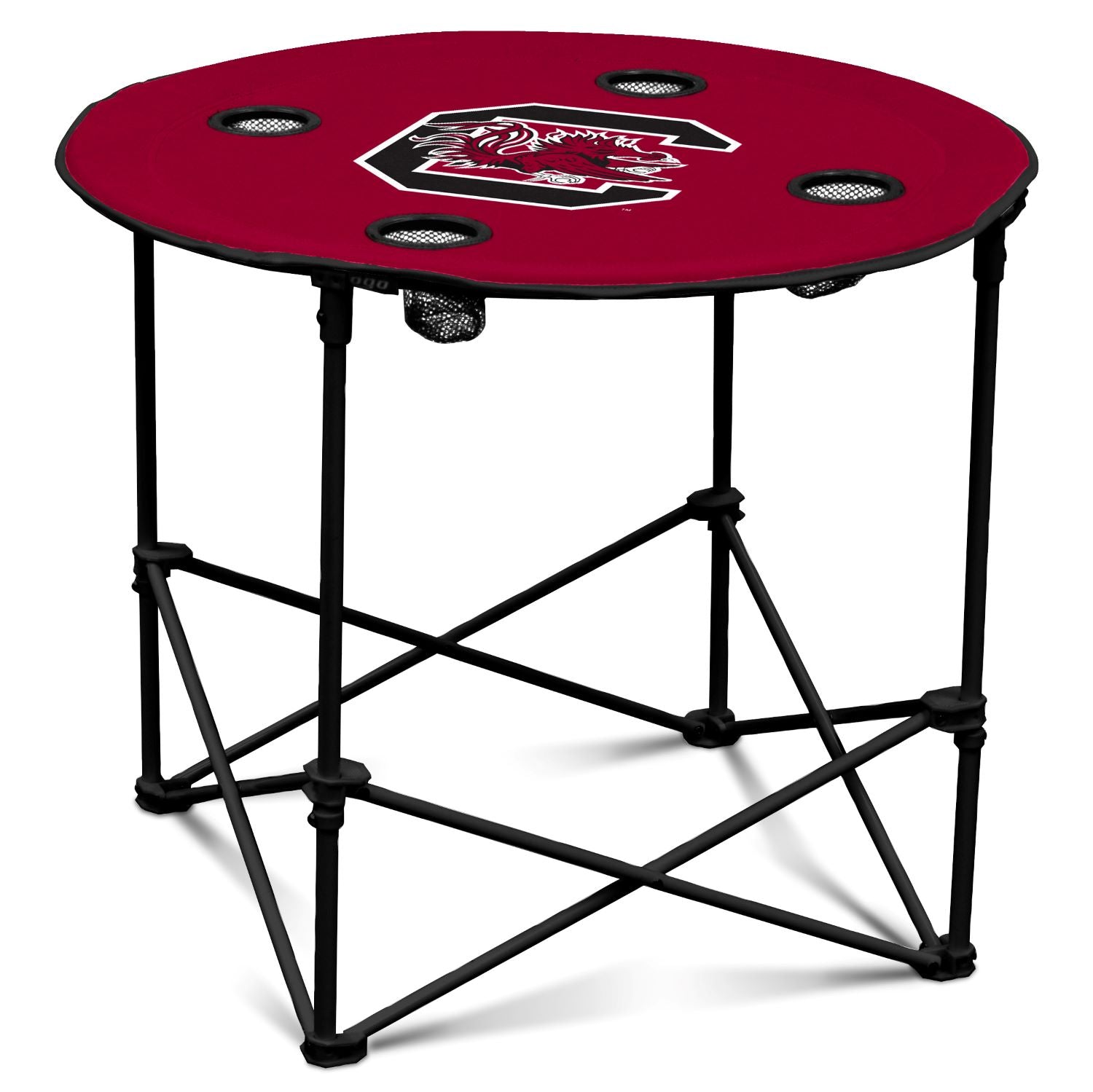 South Carolina Garnet Block C Folding Round Table w/Four Cup Holders