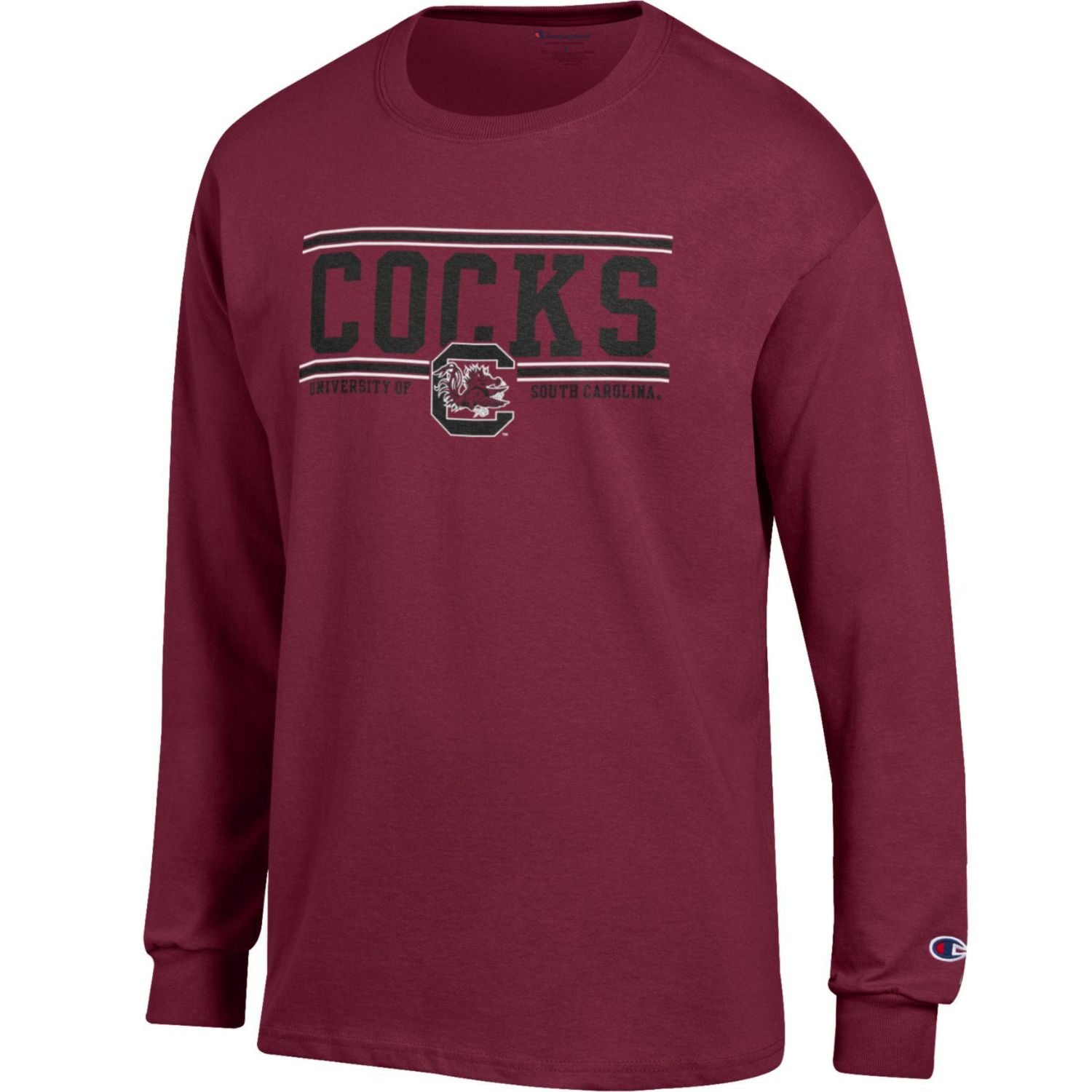 SOUTH CAROLINA GAMECOCKS GARNET COCKS BAR LONG SLEEVE CHAMPION TEE