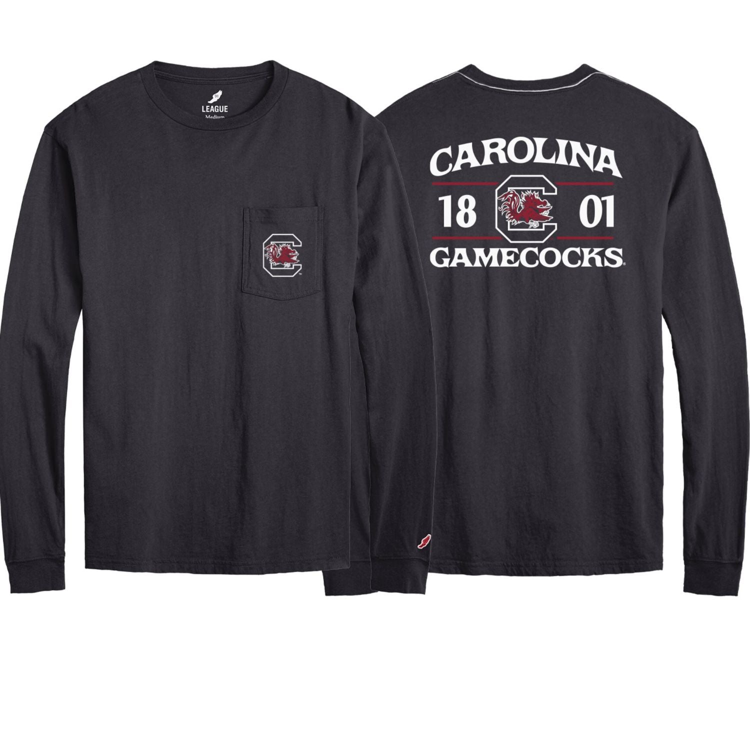 SOUTH CAROLINA GAMECOCKS BLACK CAROLINA 1801 LONG SLEEVE POCKET TEE