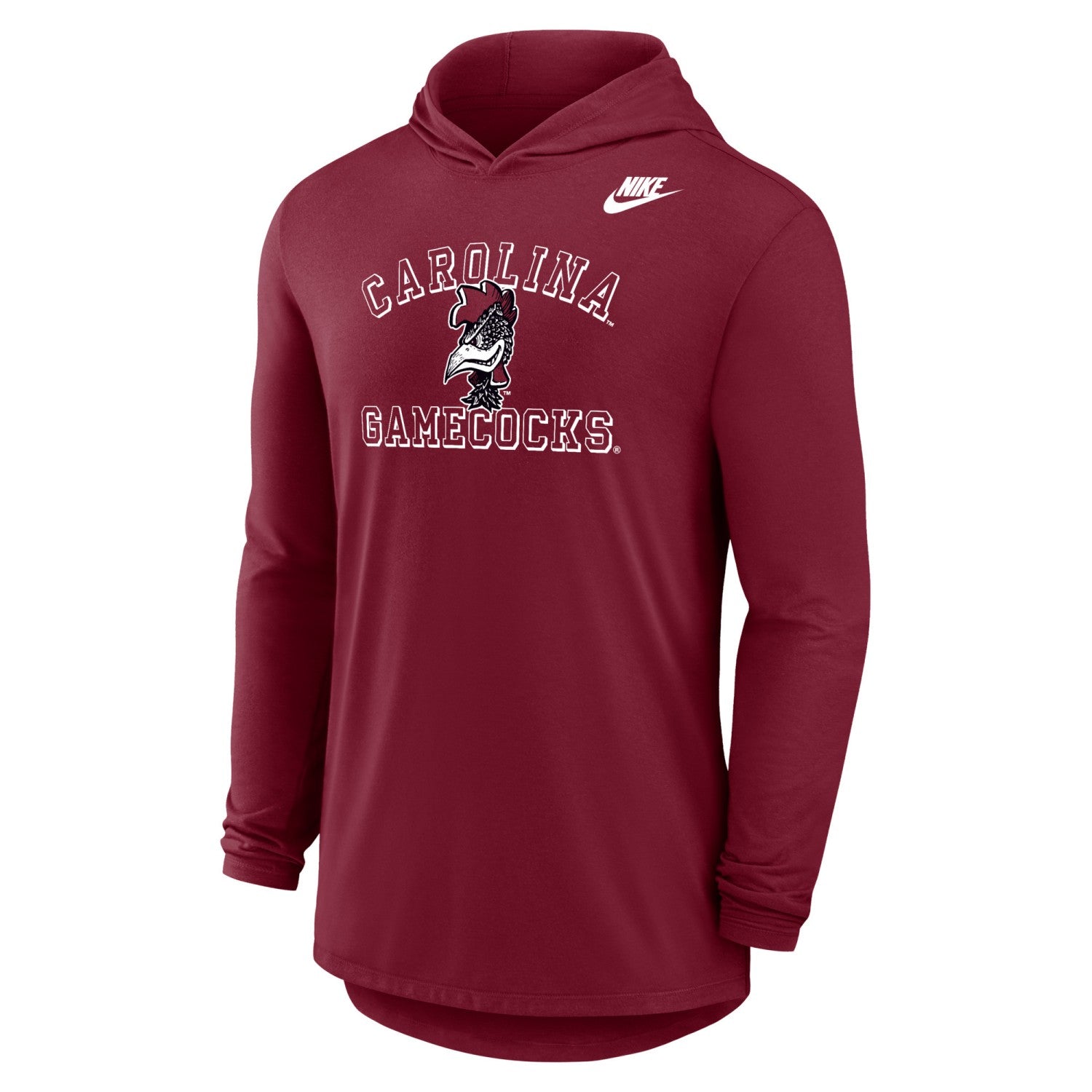 SOUTH CAROLINA GAMECOCKS GARNET LONG SLEEVE NIKE DRIFIT COTTON HOODED TEE