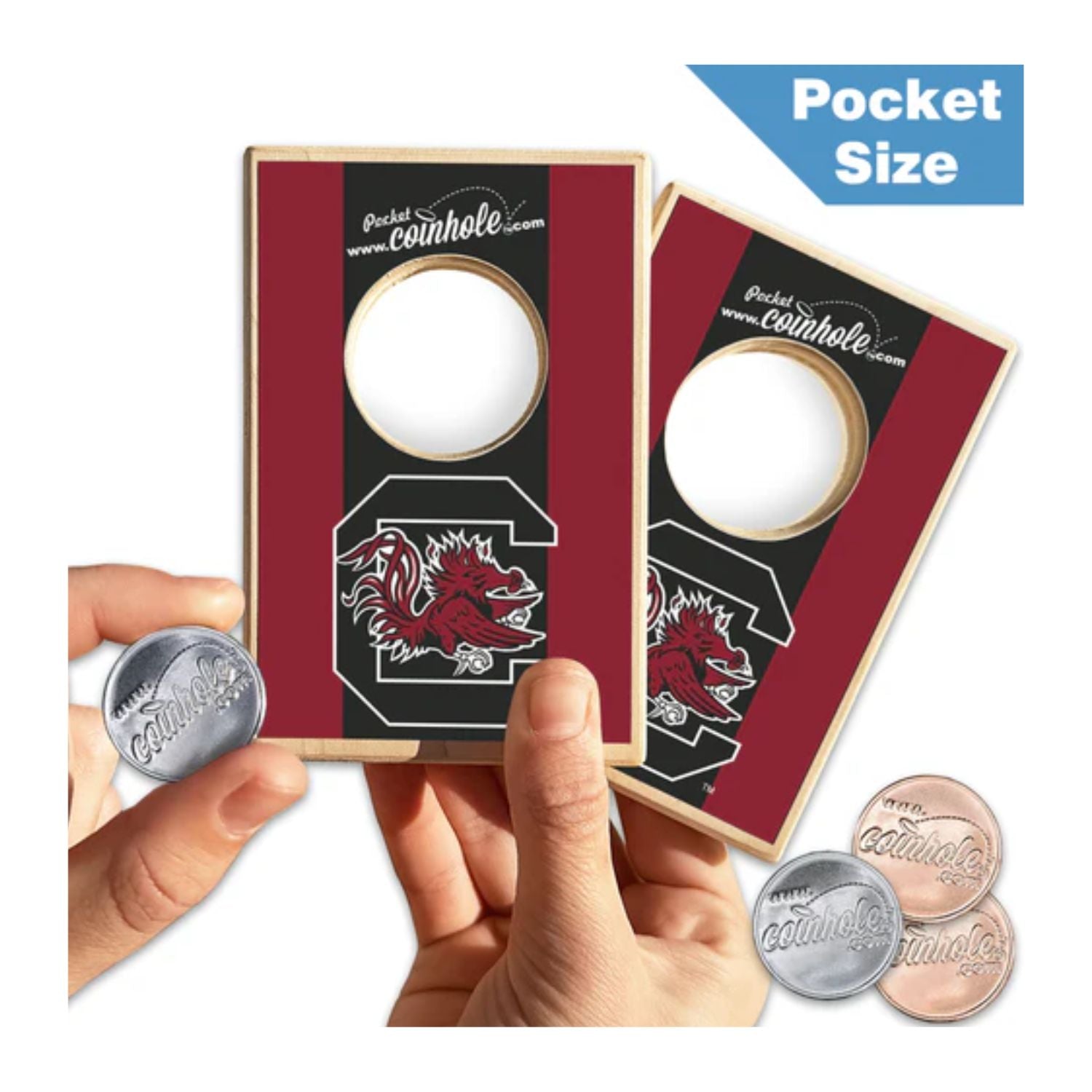SOUTH CAROLINA GAMECOCKS GARNET AND BLACK POCKET COINHOLE SET