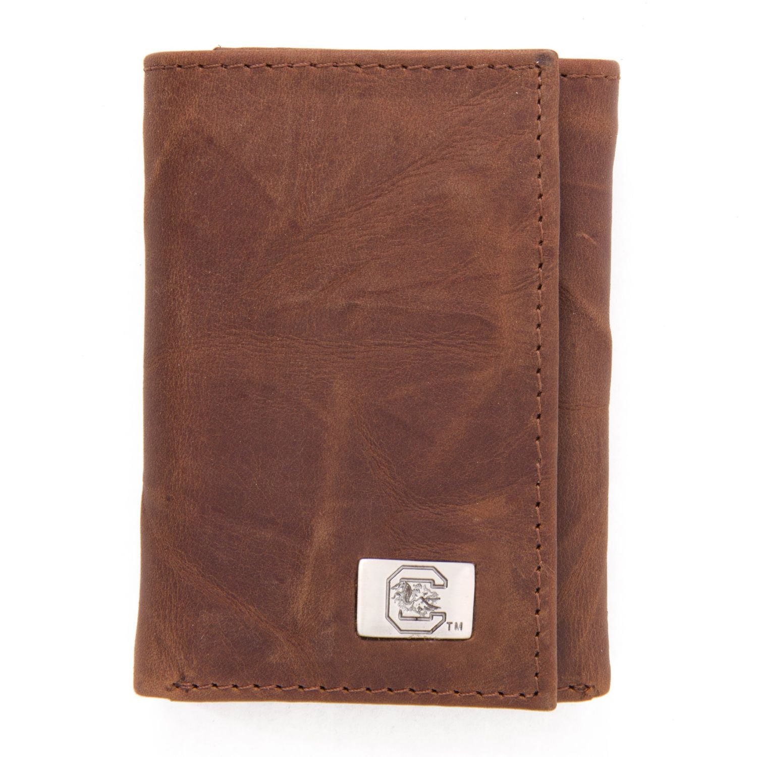 UNIVERSITY OF SOUTH CAROLINA BROWN LEATHER TRI-FOLD WALLET