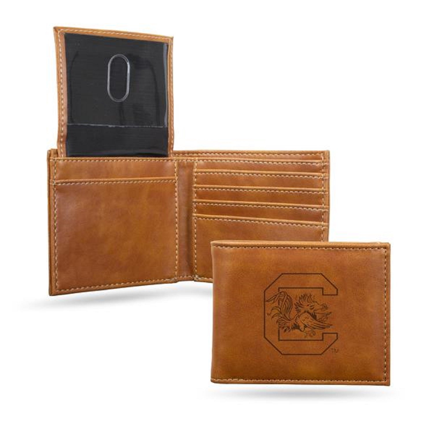 SOUTH CAROLINA BROWN LASER ENGRAVED BLOCK C BIFOLD WALLET