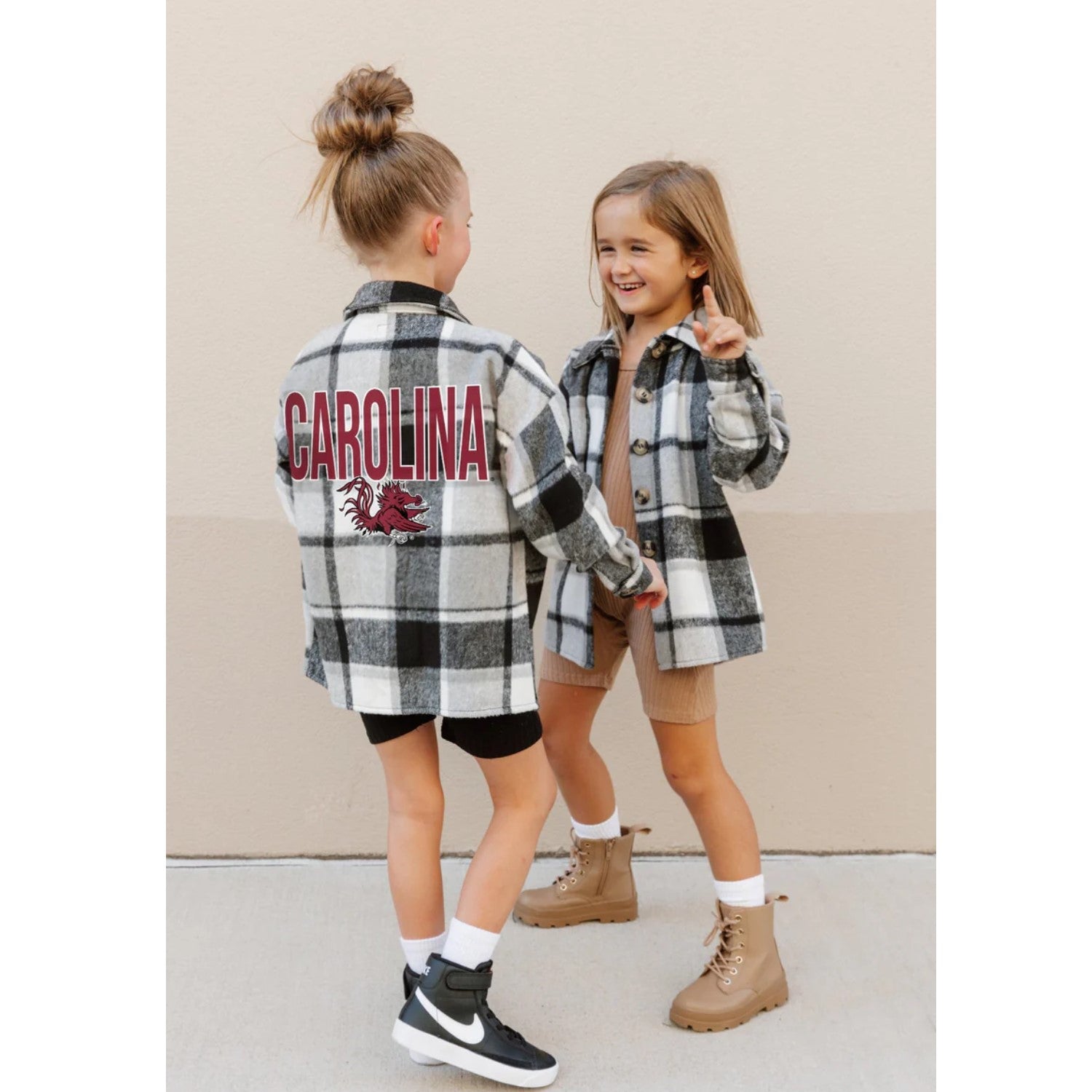 SOUTH CAROLINA GAMECOCKS PLAID BLACK/WHITE GIRLS FLANNEL