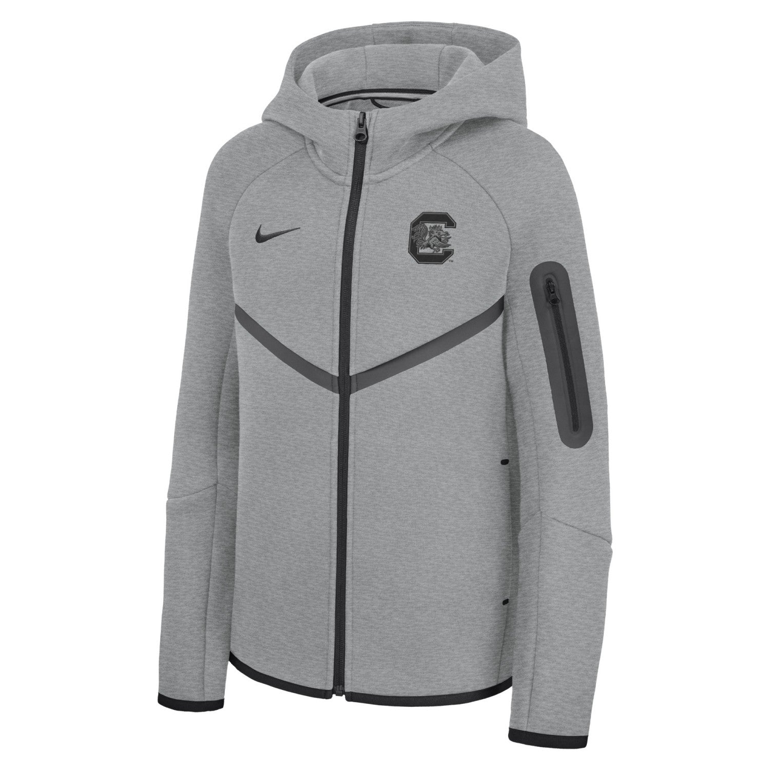 SOUTH CAROLINA GAMECOCKS GRAY BLOCK C NIKE TECH FLEECE FULL ZIP YOUTH HOOD