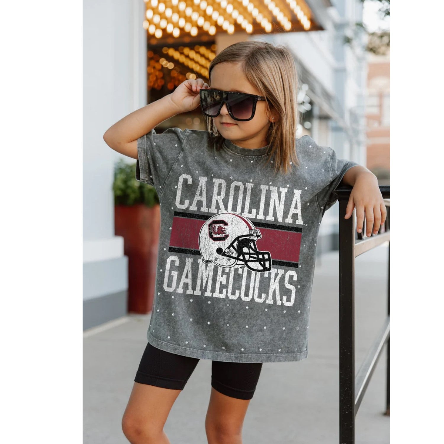 SOUTH CAROLINA GAMECOCKS GRAY GIRLS RHINESTONE TEE