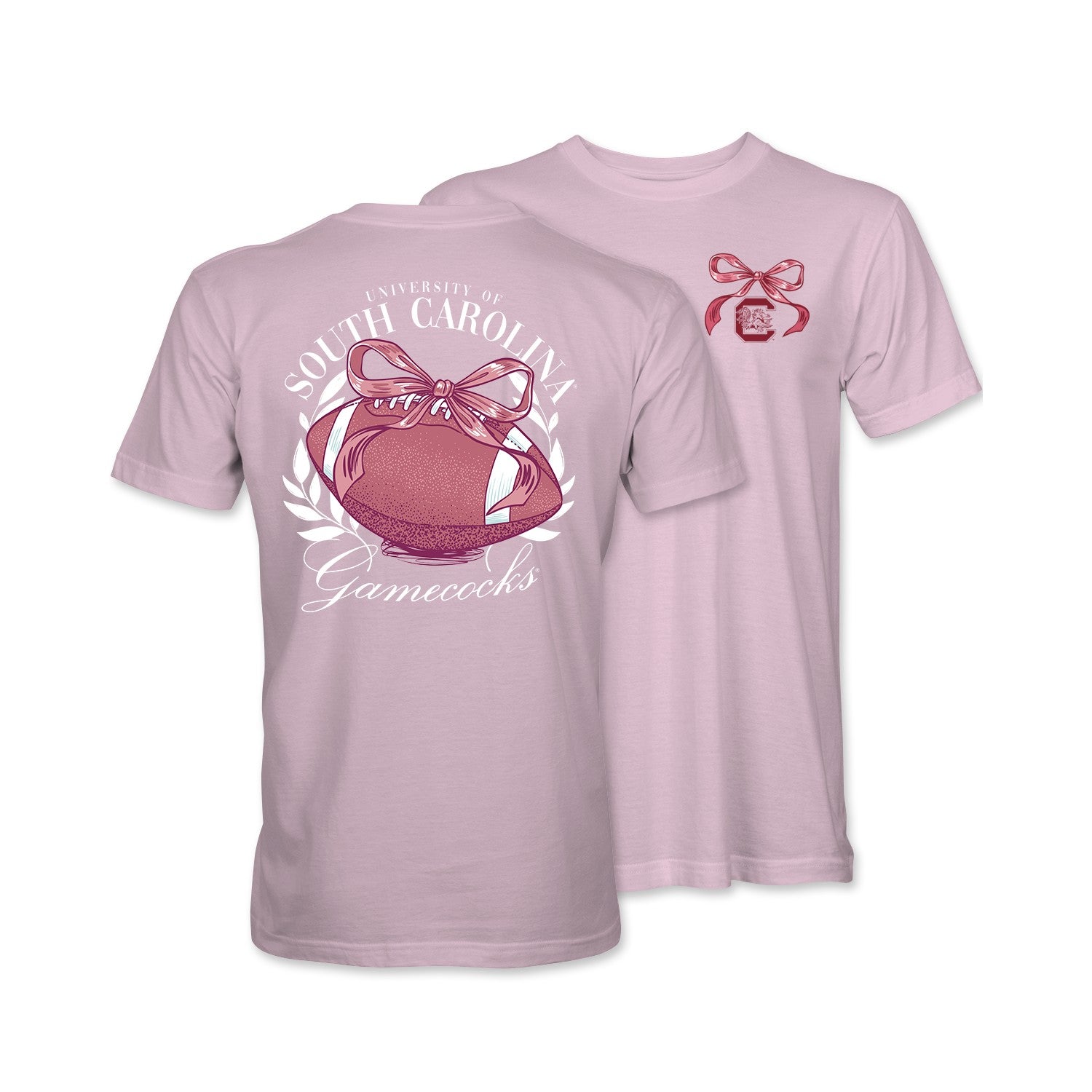 SOUTH CAROLINA GAMECOCKS PINK FOOTBALL BOW YOUTH TEE