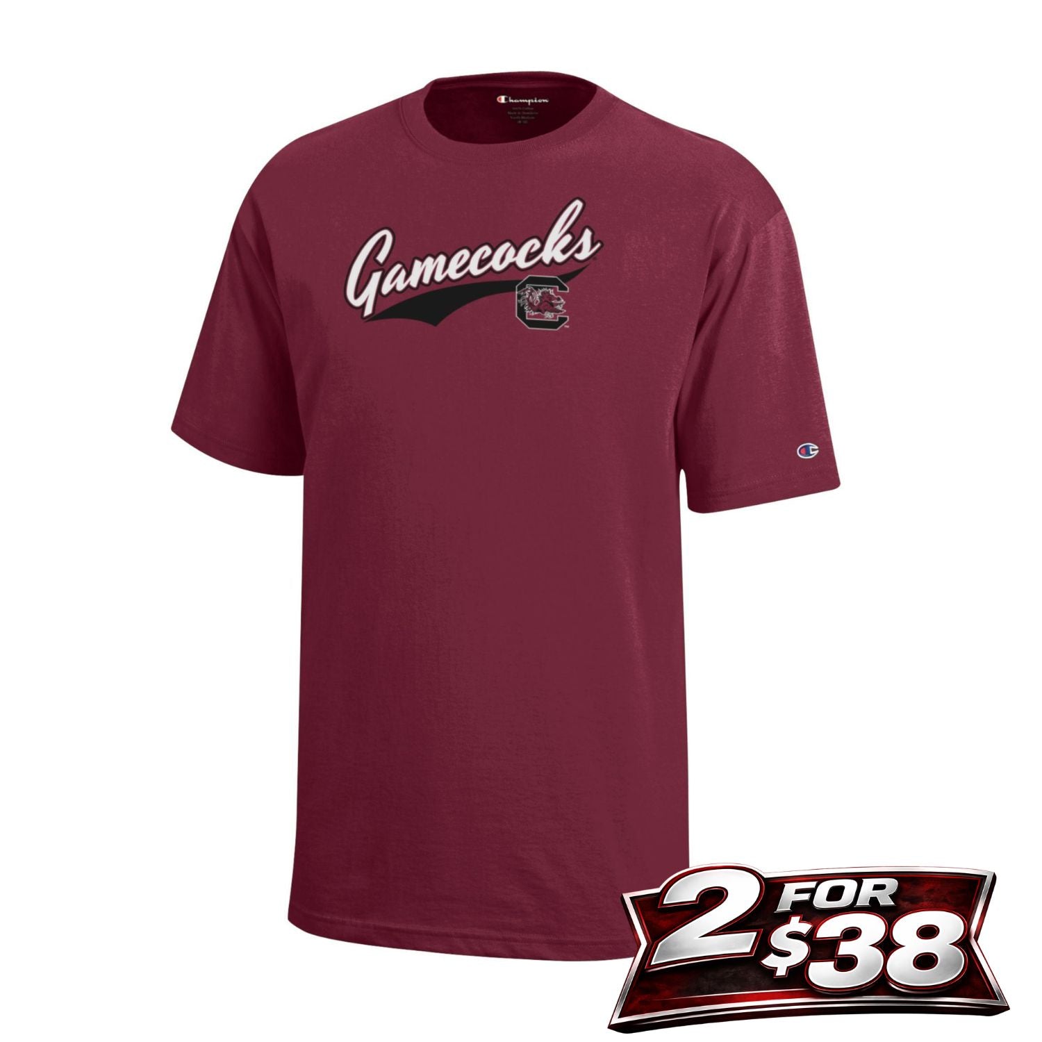 SOUTH CAROLINA GAMECOCKS GARNET CURSIVE GAMECOCKS YOUTH TEE