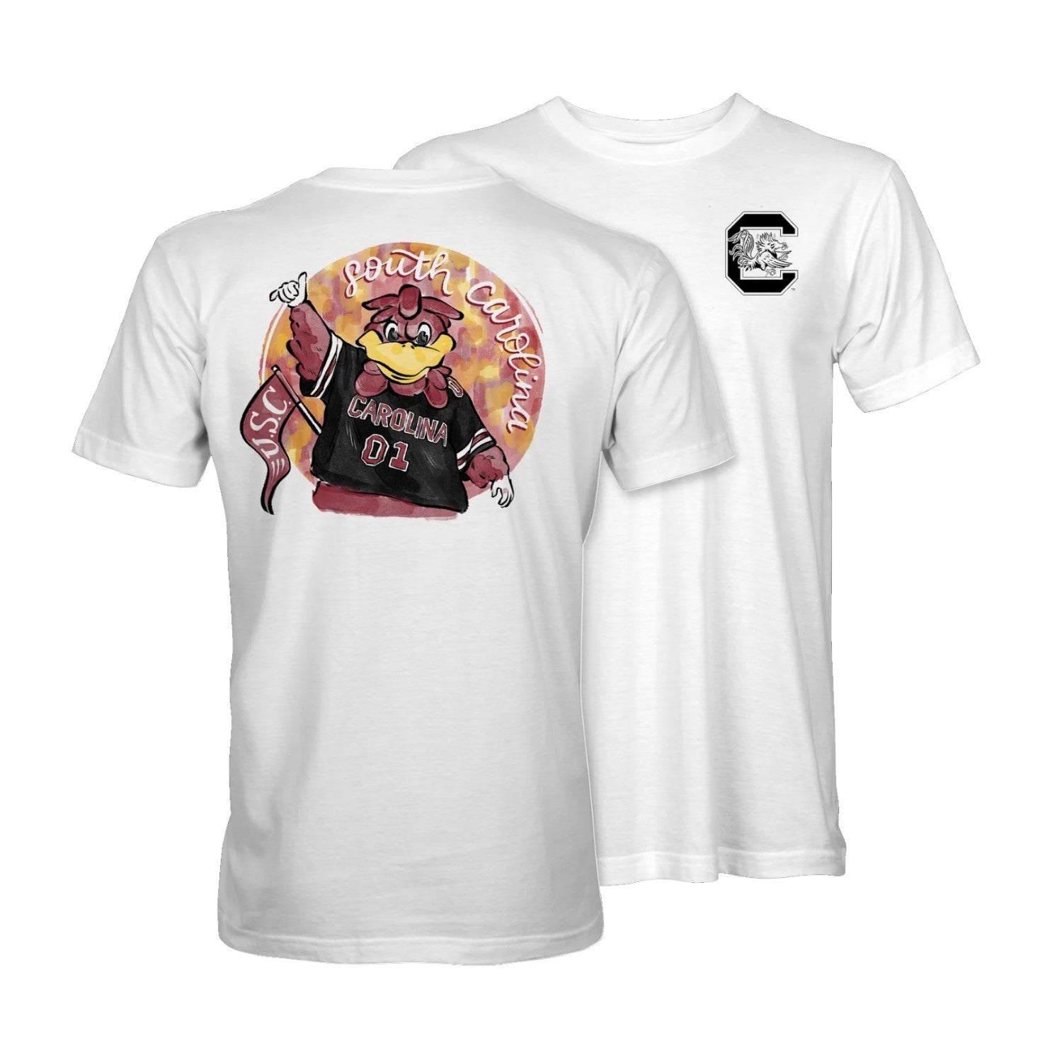 SOUTH CAROLINA GAMECOCKS WHITE WATER COLOR COCKY YOUTH TEE