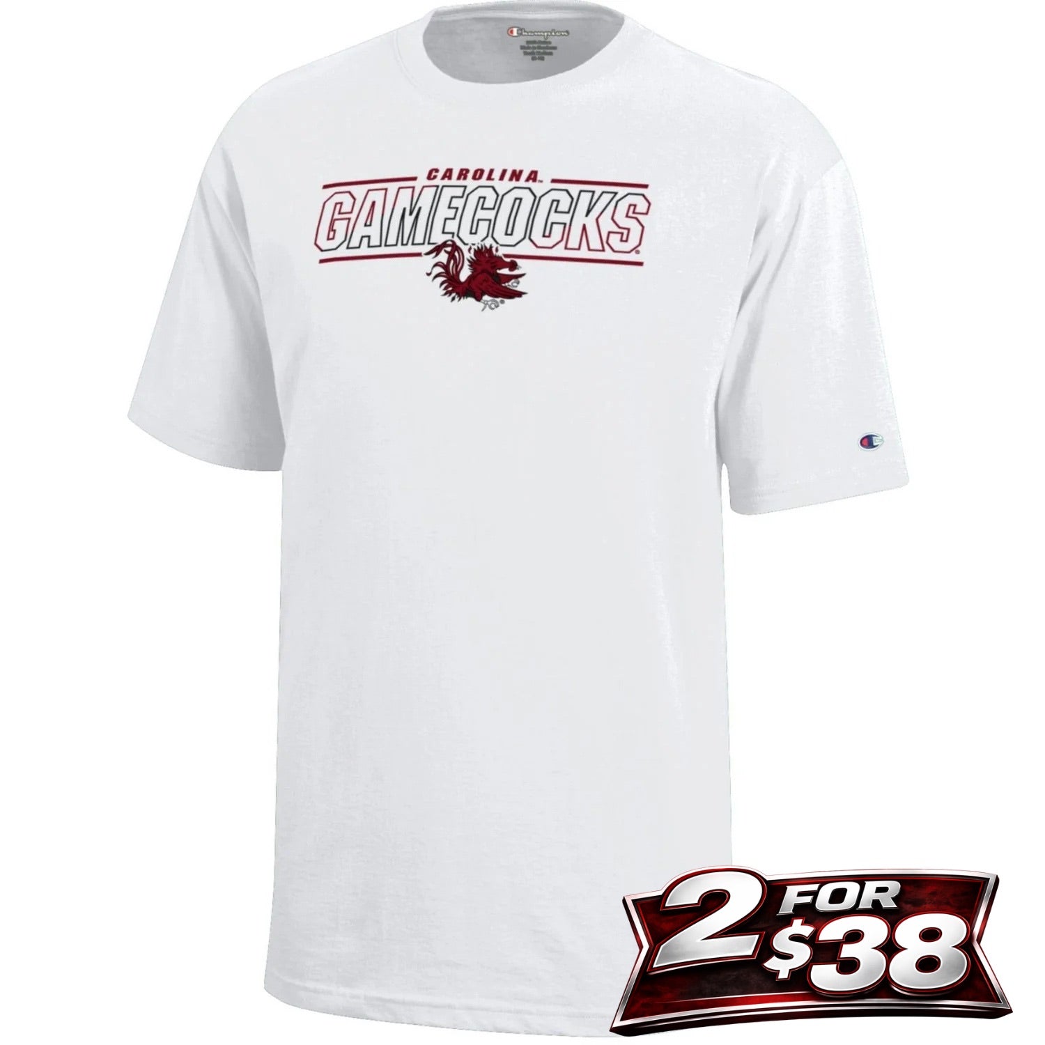 SOUTH CAROLINA GAMECOCKS CHAMPION WHITE YOUTH CAROLINA BAR SHORT SLEEVE TEE