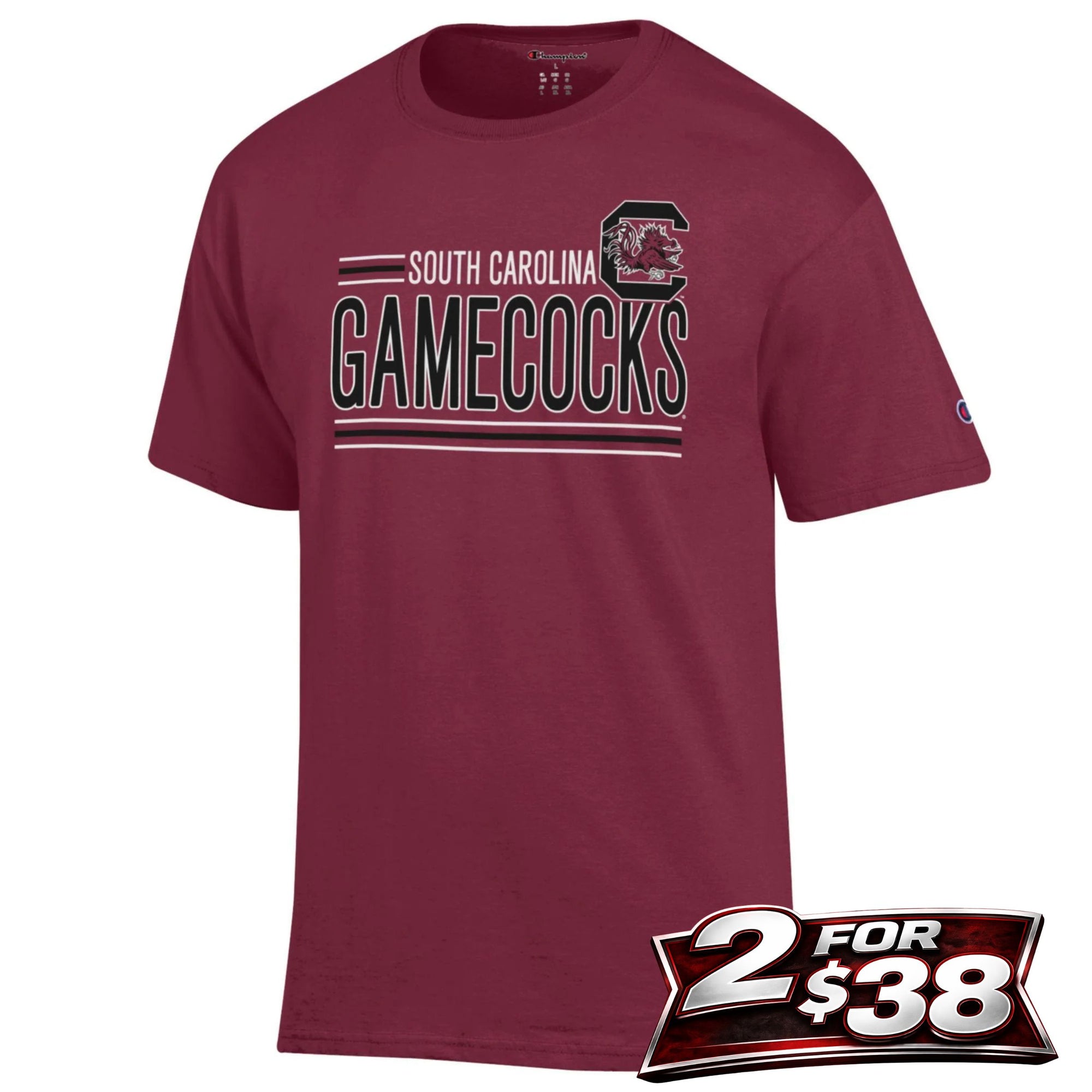 SOUTH CAROLINA GAMECOCKS GARNET STRIPES WITH BLOCK C TEE