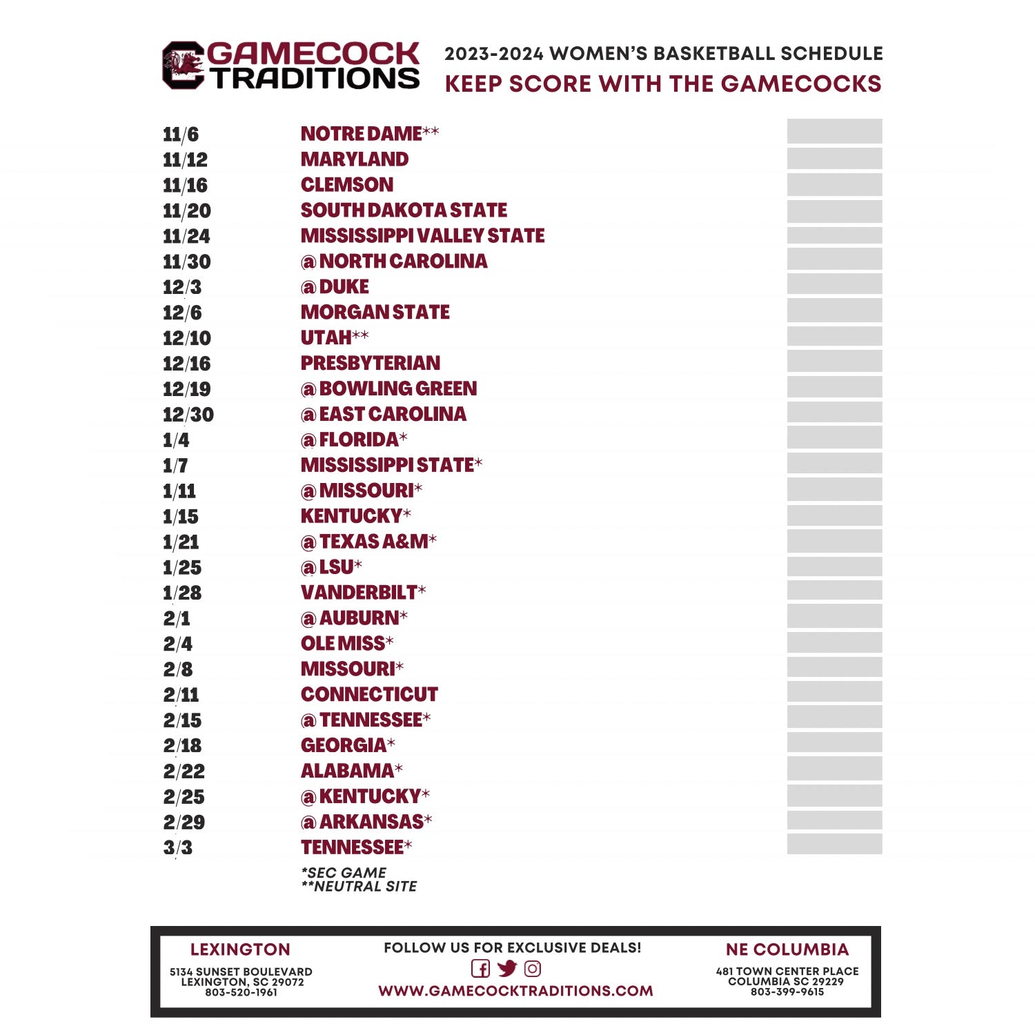 Printable 2023-2024 South Carolina Women's Basketball Schedule - Gamecock Traditions printable-2023-2024-south-carolina-women-s-basketball-schedule-gamecock-traditions